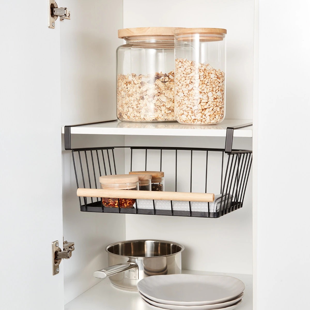 1 Wire and Wood Undershelf Basket, 1 of 9