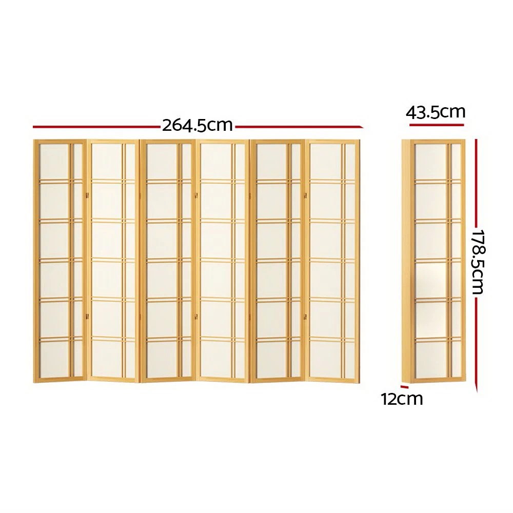 2 Artiss 6 Panel Room Divider Screen 265x179cm Nova Natural - Natural, 2 of 7