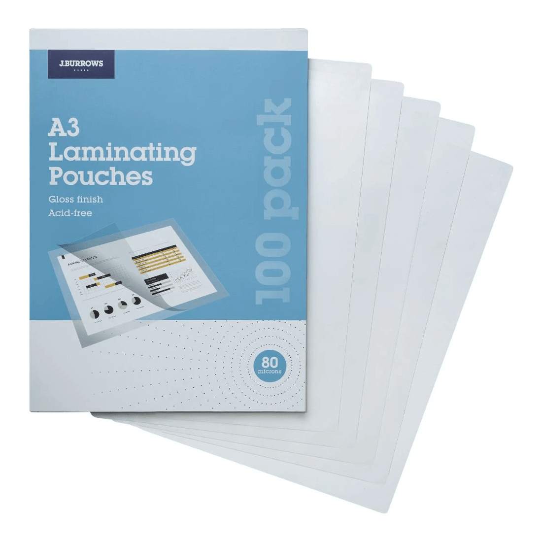 3 J.Burrows A3 Laminating Pouches 80 Micron 100 Pack Gloss, 3 of 3