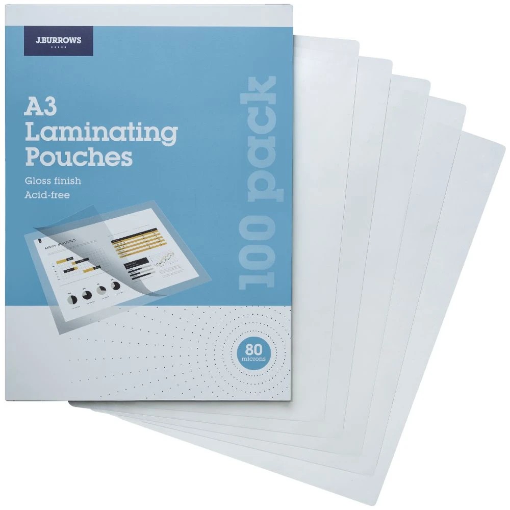 3 J.Burrows A3 Laminating Pouches 80 Micron 100 Pack Gloss, 3 of 3