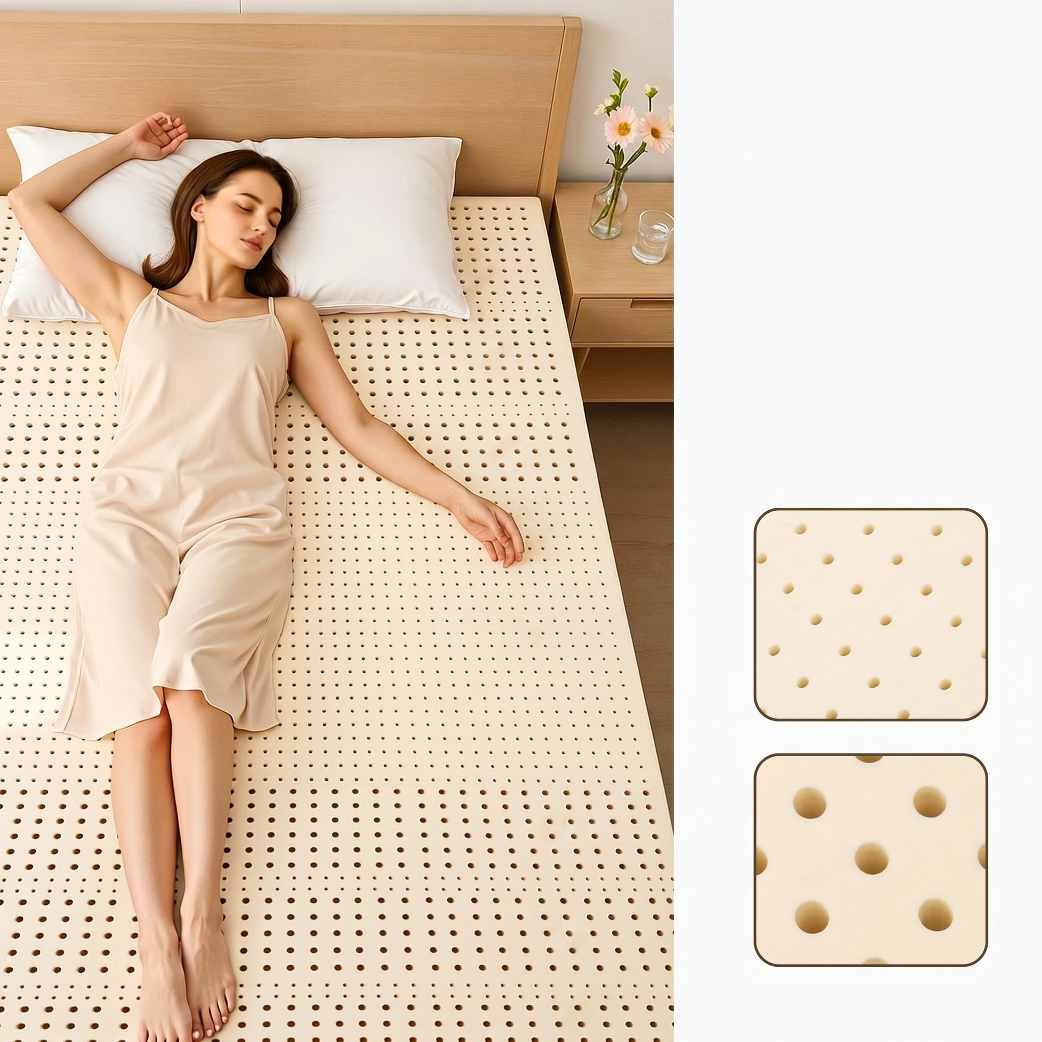 6 Giselle Bedding Latex Mattress Topper, 7.5cm Thick 7-Zone Pressure Relief Bed Pad - Queen Bed - White, 6 of 8