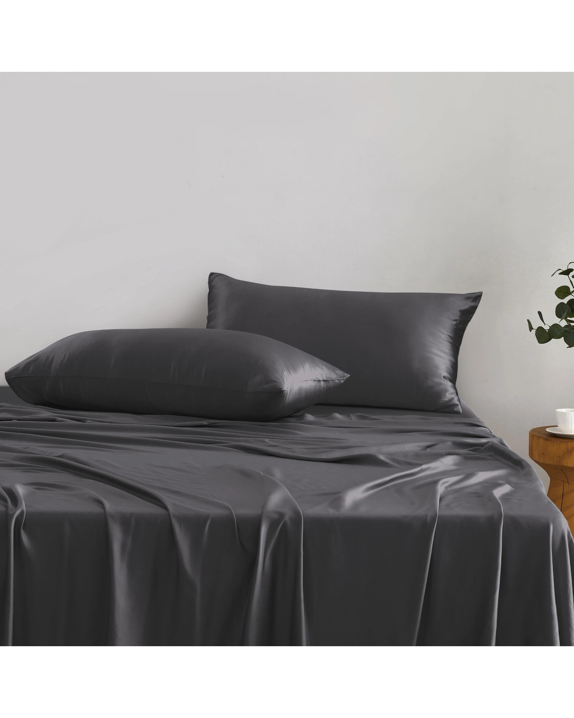 1 Natural Home Luxe Mulberry Silk Pillowcase 25 Momme King Pillowcase 48x90cm Twin Pack - Charcoal, 1 of 5