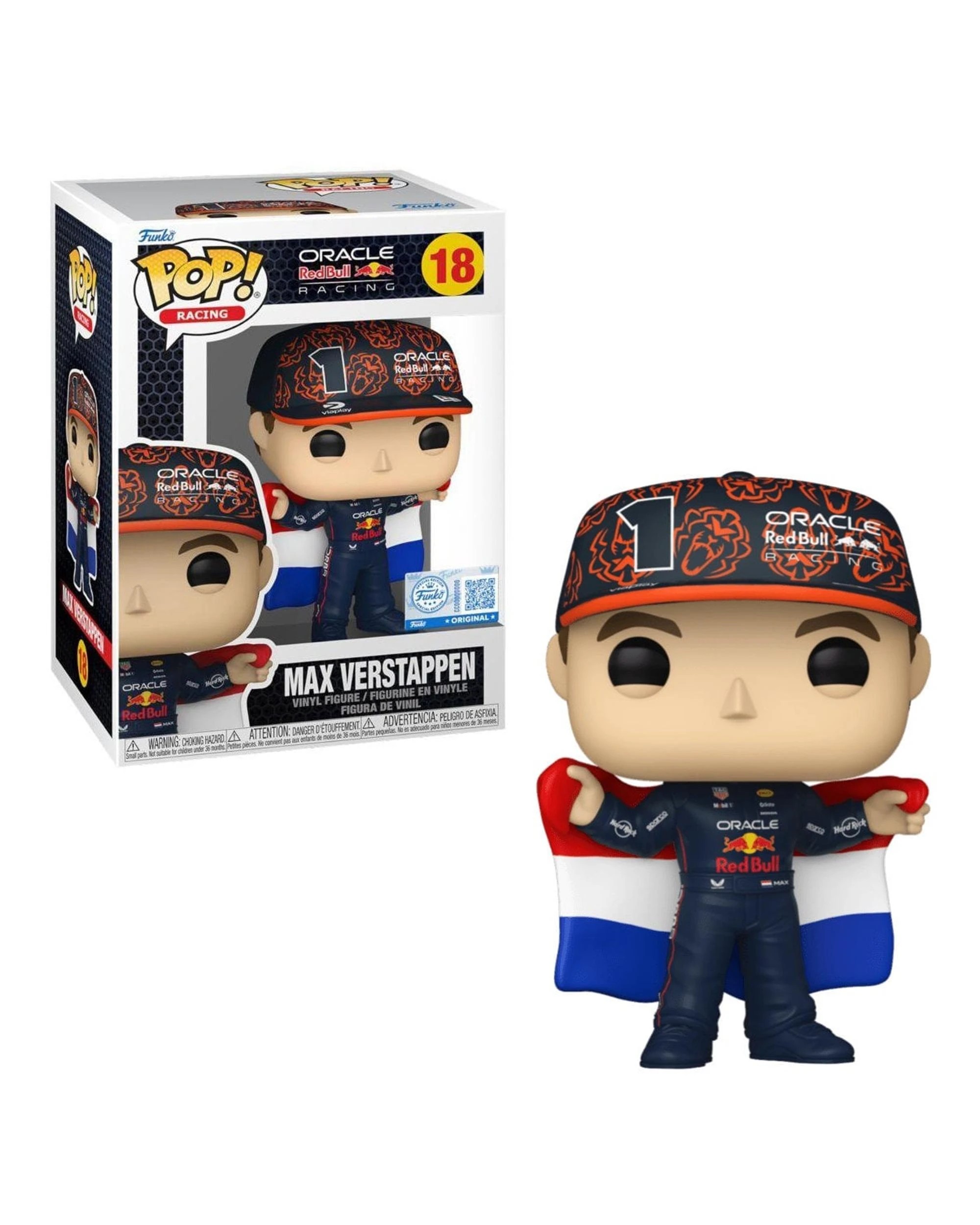 1 Formula 1 Oracle Red Bull Racing Max Verstappen with Flag Funko POP! Vinyl, 1 of 3