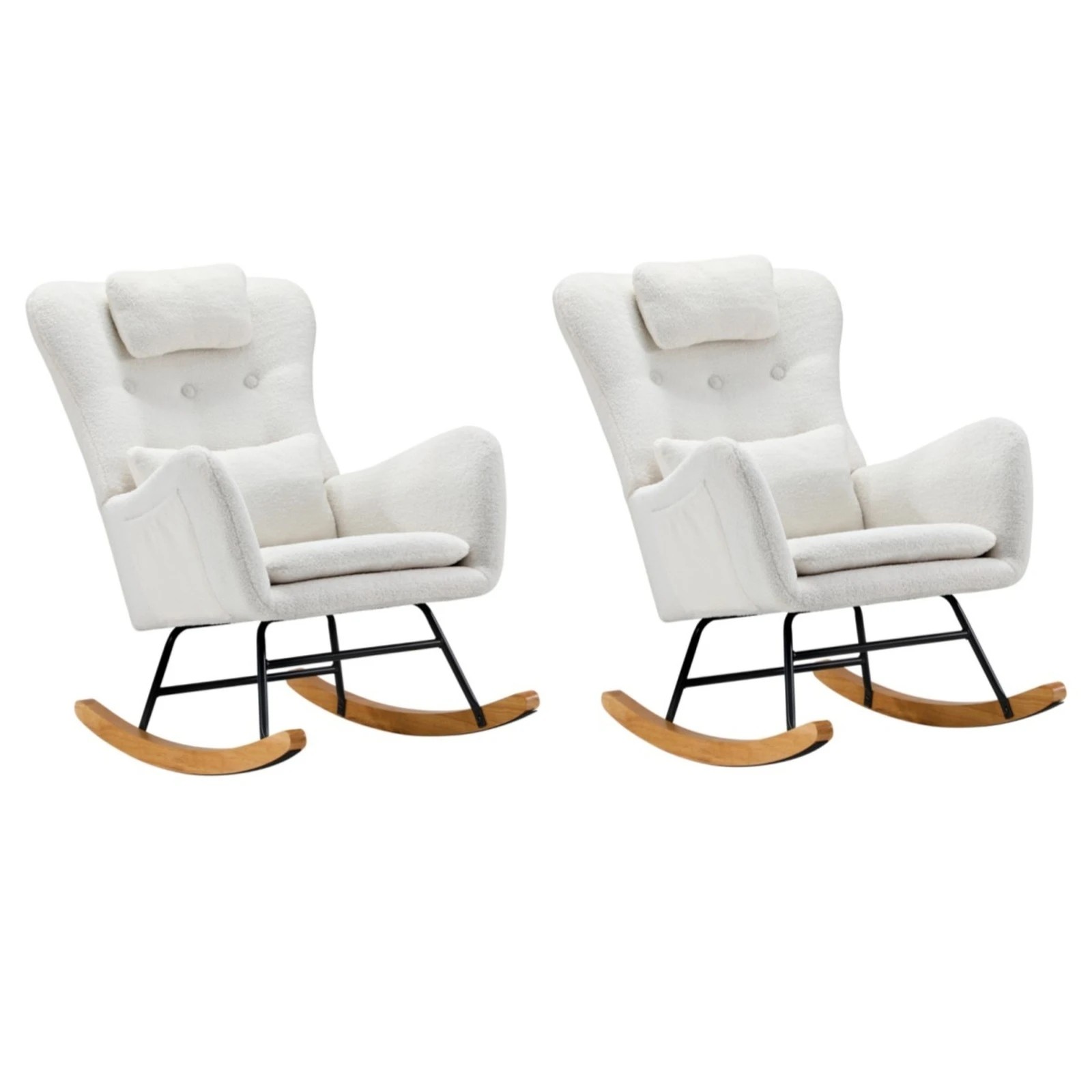 3 Oikiture 2x Rocking Chair Nursing Armchair Sherpa Chairs With 2 Pillow - White, 3 of 10