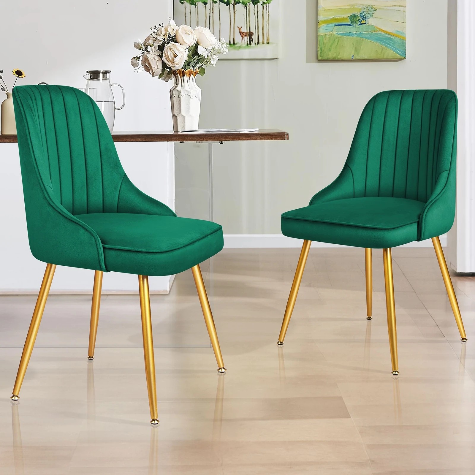 8 Alfordson 2x Dining Chairs Kitchen Accent Lounge Padded Tufted Seat Velvet - Green, 8 of 10