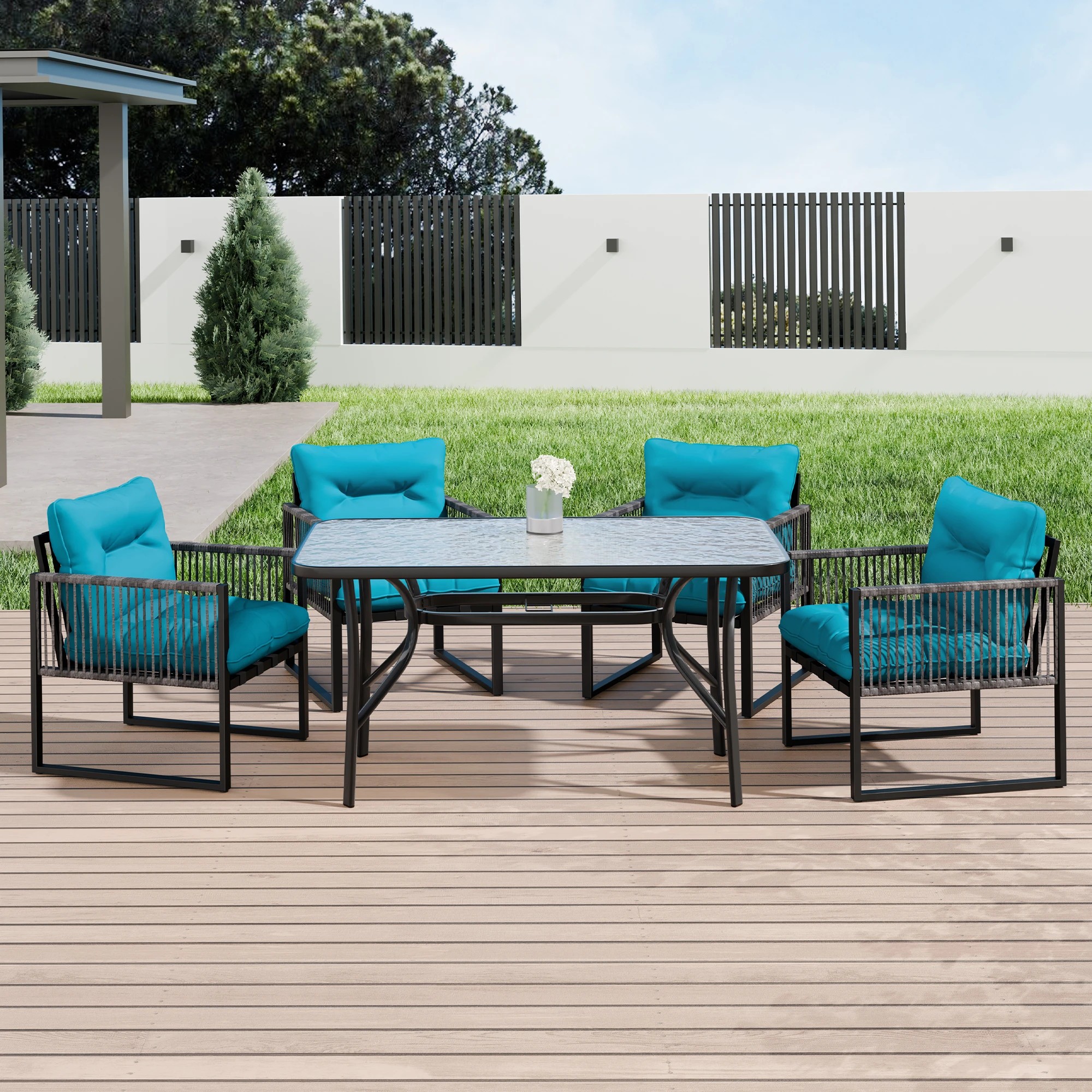 10 Alfordson 5PCS Outdoor Patio Furniture Dining Set Table Chairs Wicker Lounge - Blue, 10 of 10