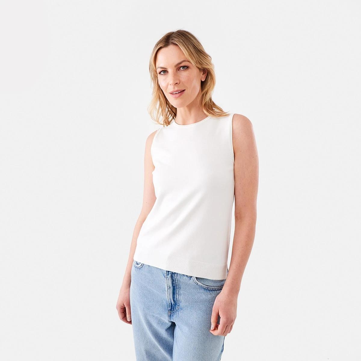 1 Sleeveless True Knit Tank Top Ecru, 1 of 7