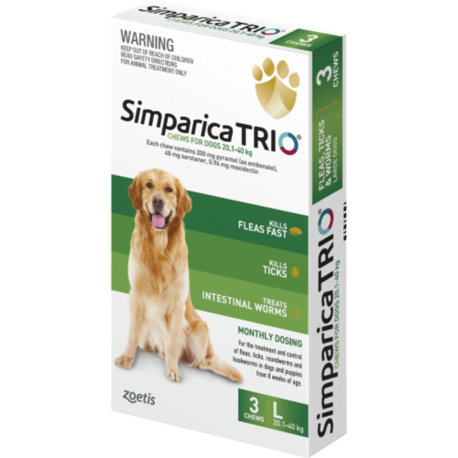1 Simparica For Dogs 20.1- 40kg Green Large - 3 Pack, 1 of 2