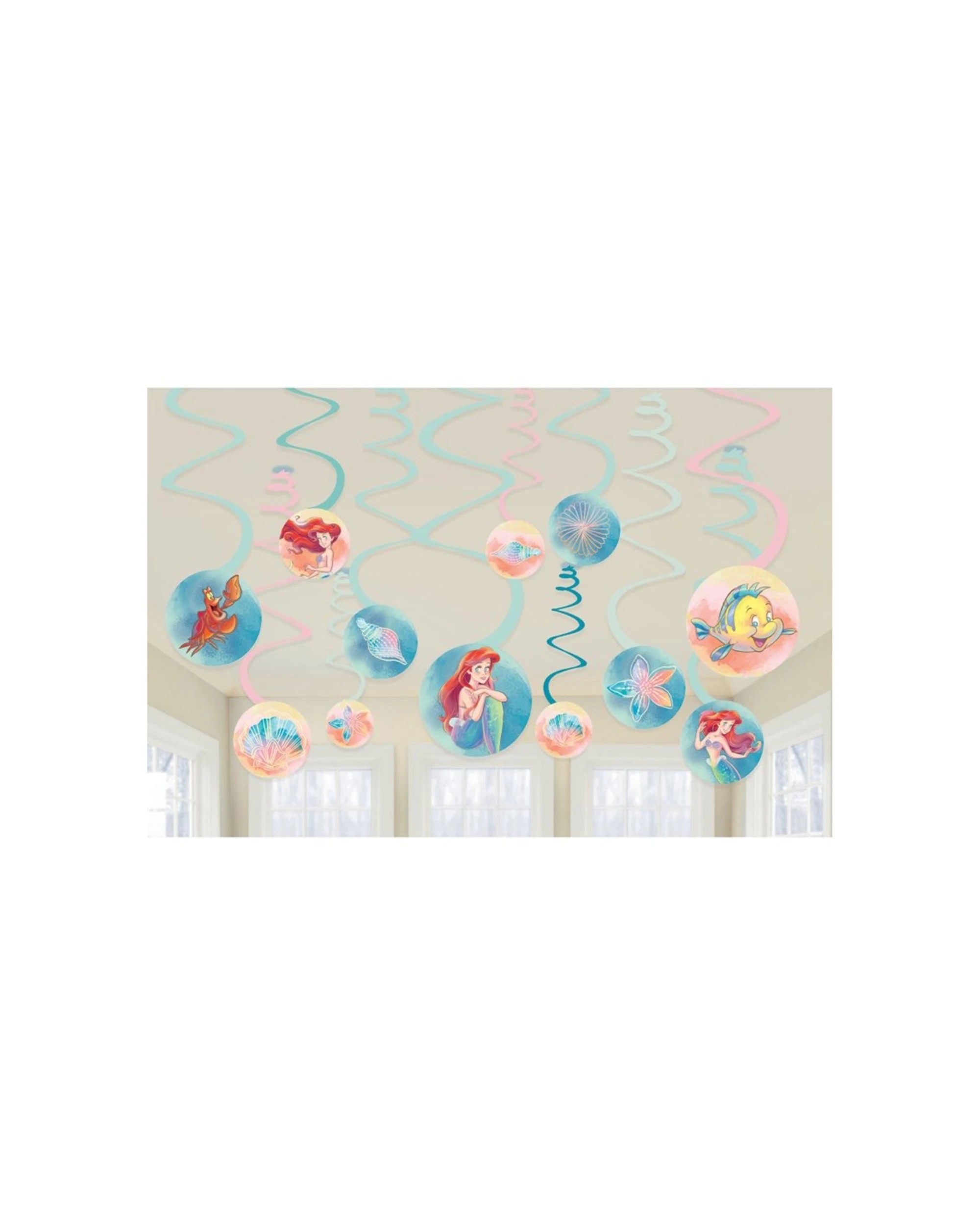 1 Anagram 12pc The Little Mermaid Kids Birthday Party Hannging Spiral Decorations Set - Multi, 1 of 1
