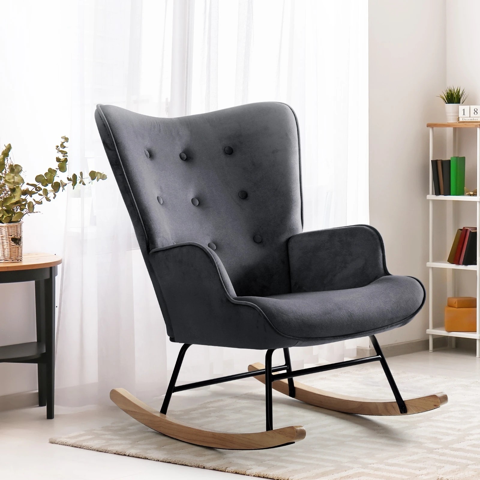 2 Oikiture Rocking Chair Nursing Armchair Velvet Accent Chairs Upholstered
 - Grey, 2 of 10