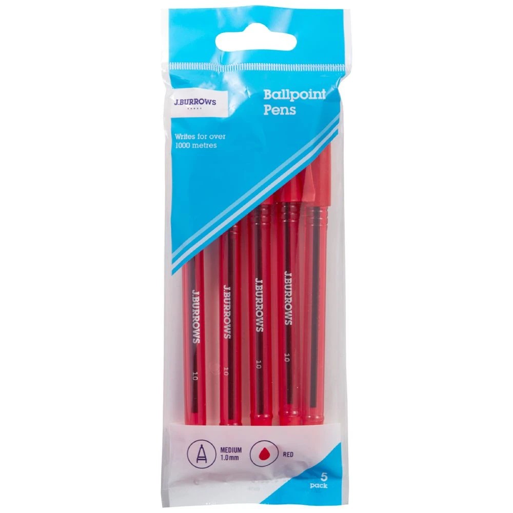 1 J.Burrows Ballpoint Pens Red 5 Pack, 1 of 2