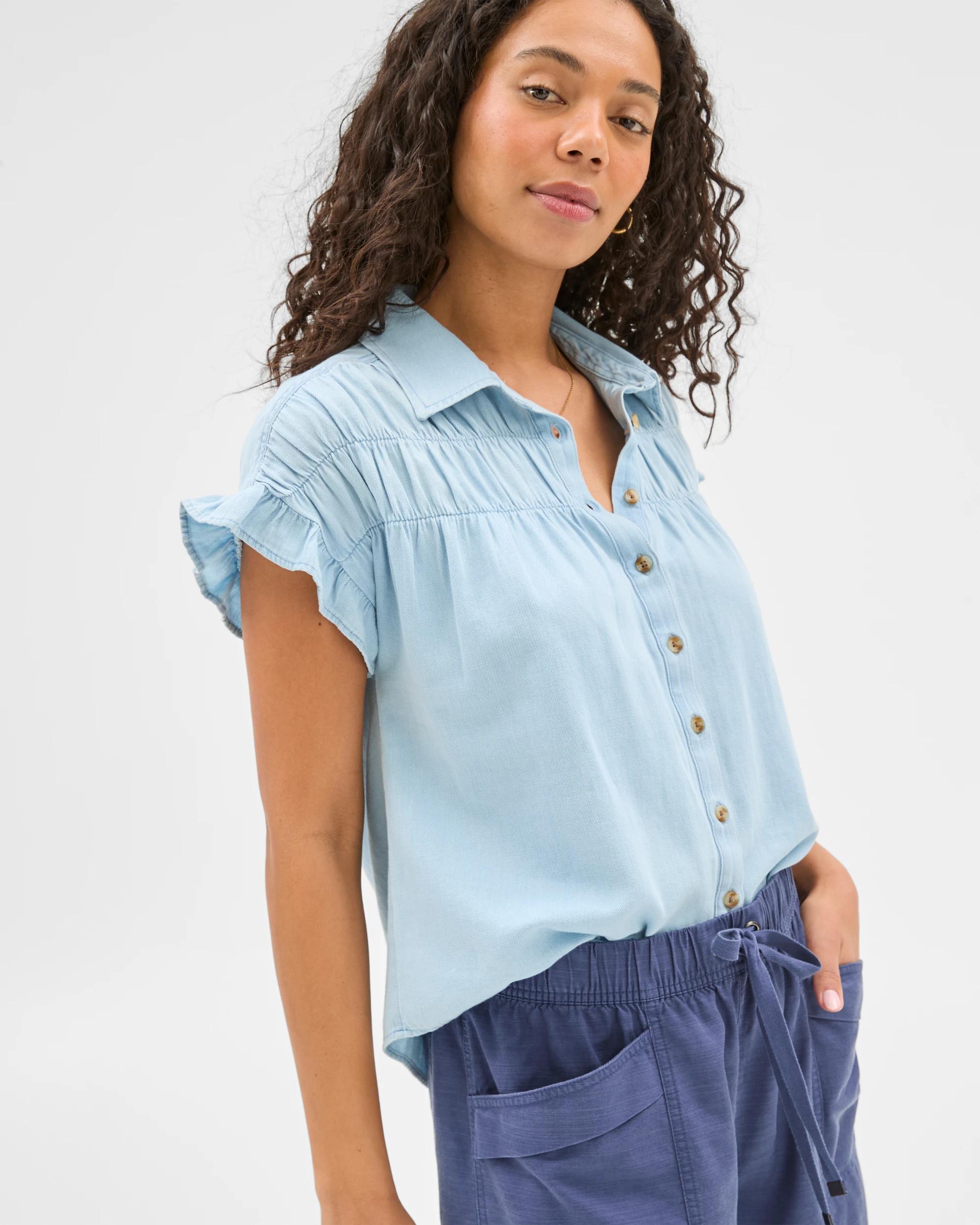 5 Target Ruffle Sleeve Chambray Shirt CHAMBRAY, 5 of 6