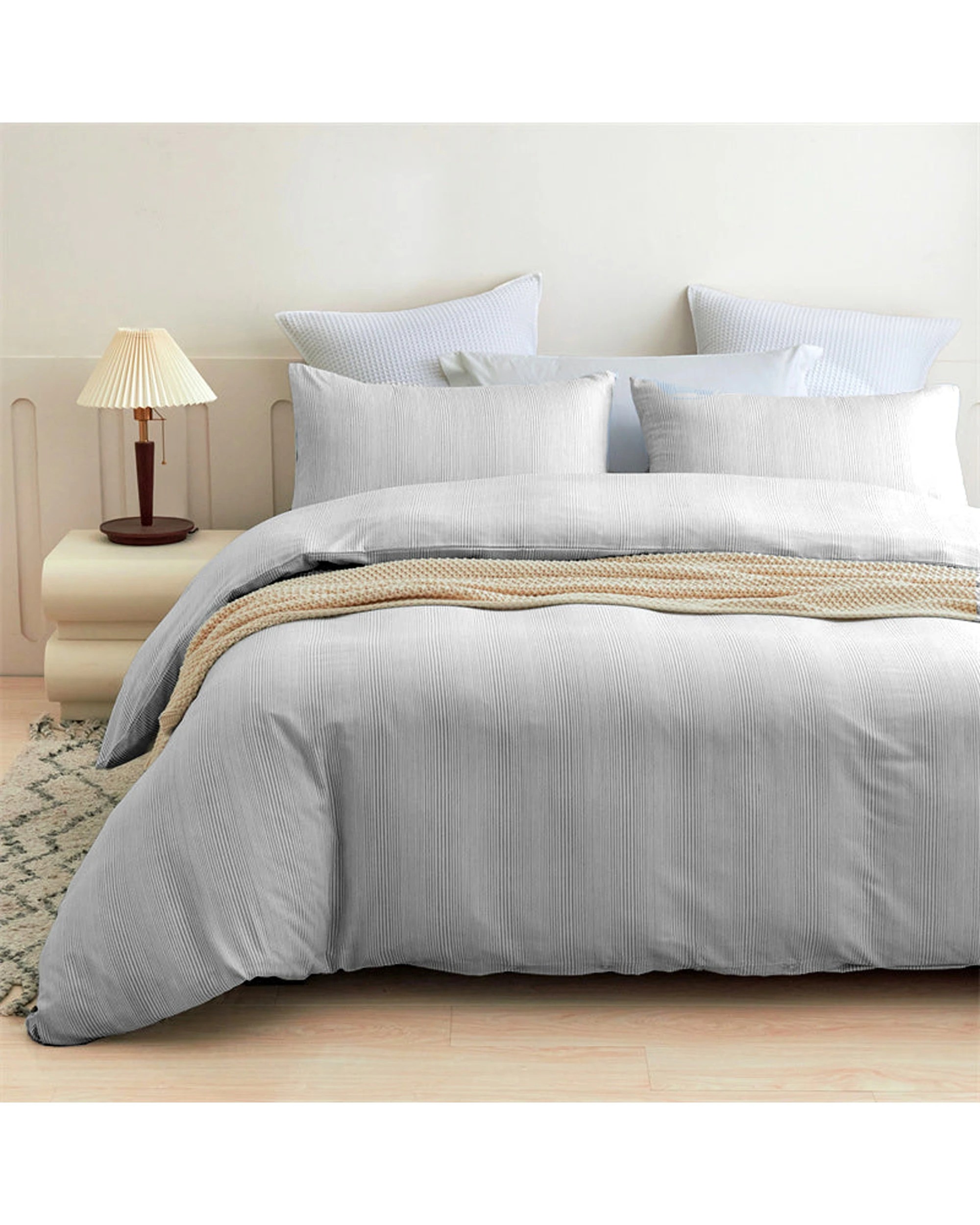 3 Cotton More Bamboo Cotton Striped Pattern Doona Quilt Cover Set King - Grey, 3 of 7