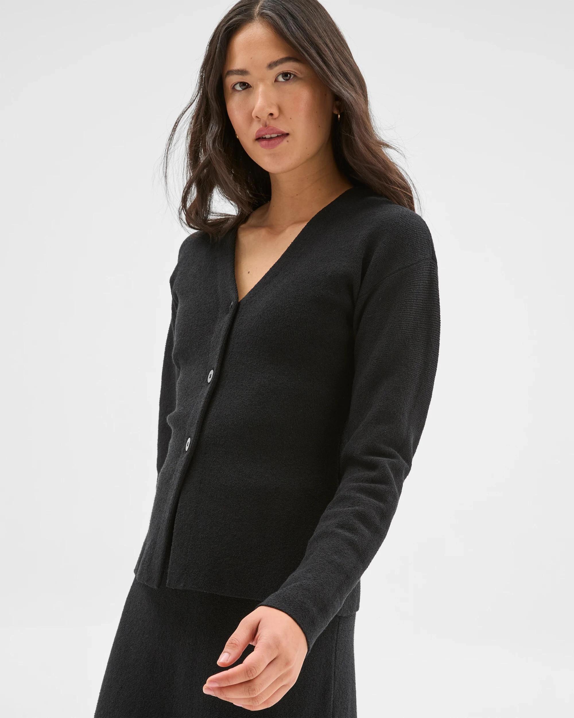 5 Preview Boucle Long Sleeve Cocoon  Cardigan BLACK, 5 of 7