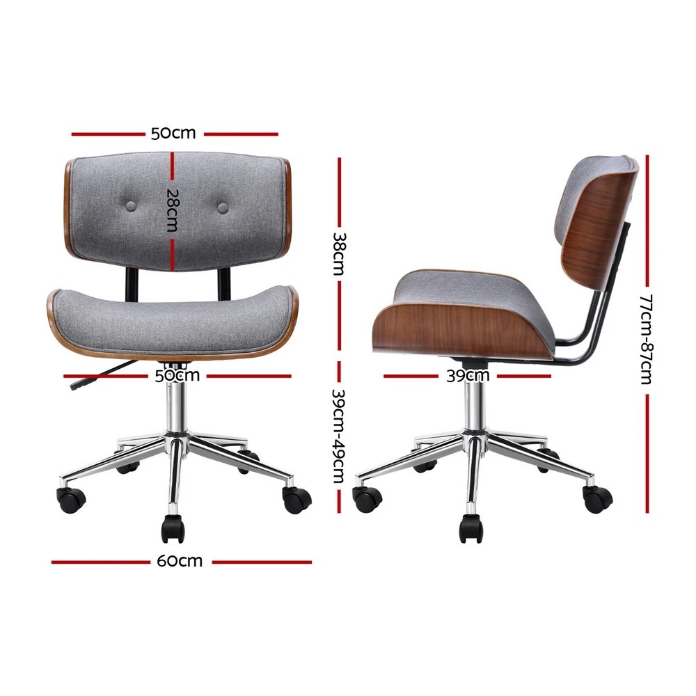 2 Artiss Wooden Office Chair Fabric Seat - Grey, 2 of 6