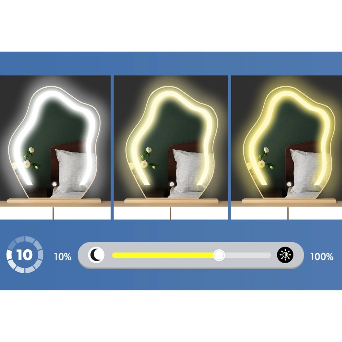 4 Alfordson Dressing Table Stool Set Makeup Mirror Desk LED 8 Drawers - Oak, 4 of 10