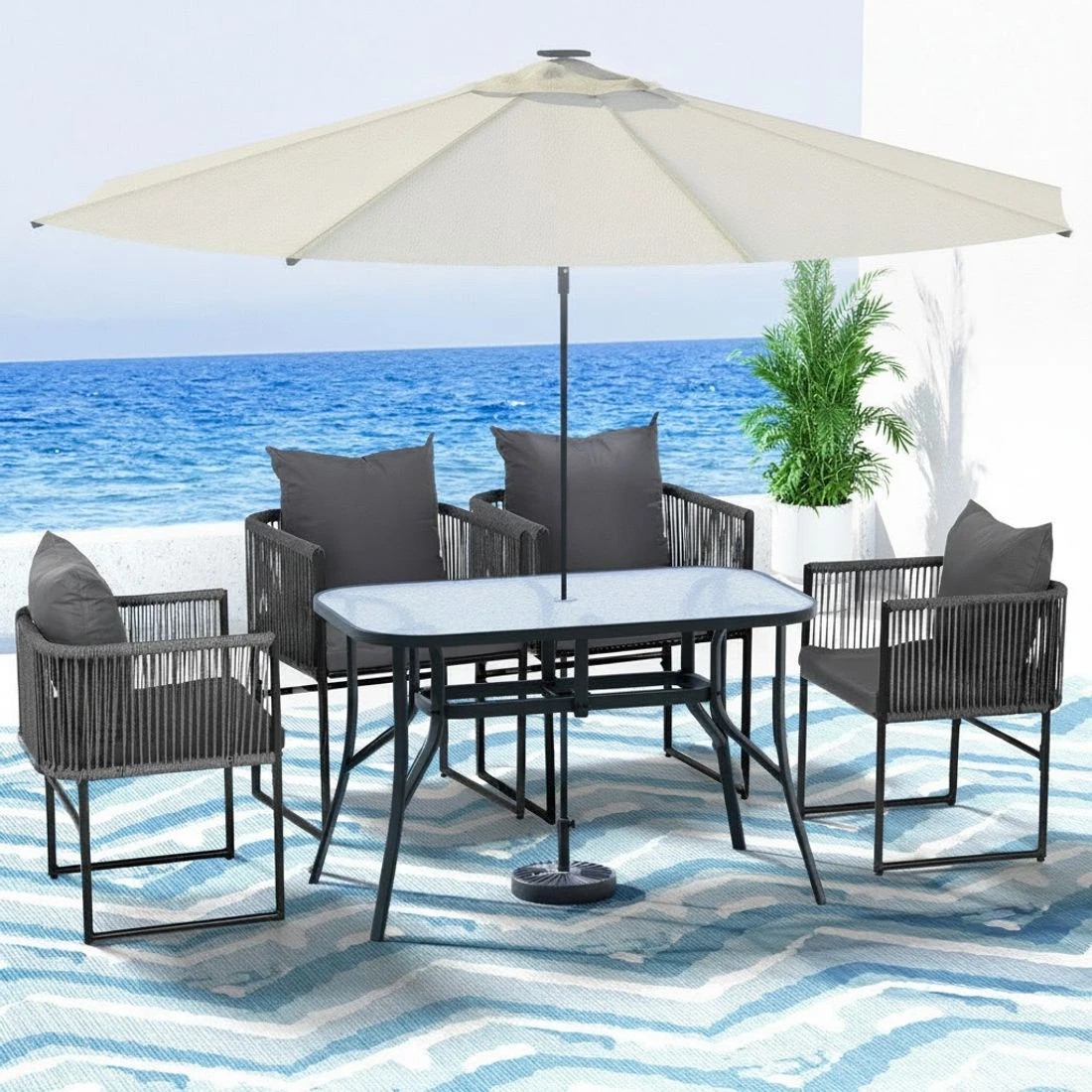 4 Gardeon 5PCS Outdoor Dining Set Table and Chairs Rope Patio Furniture Garden - Black, 4 of 6