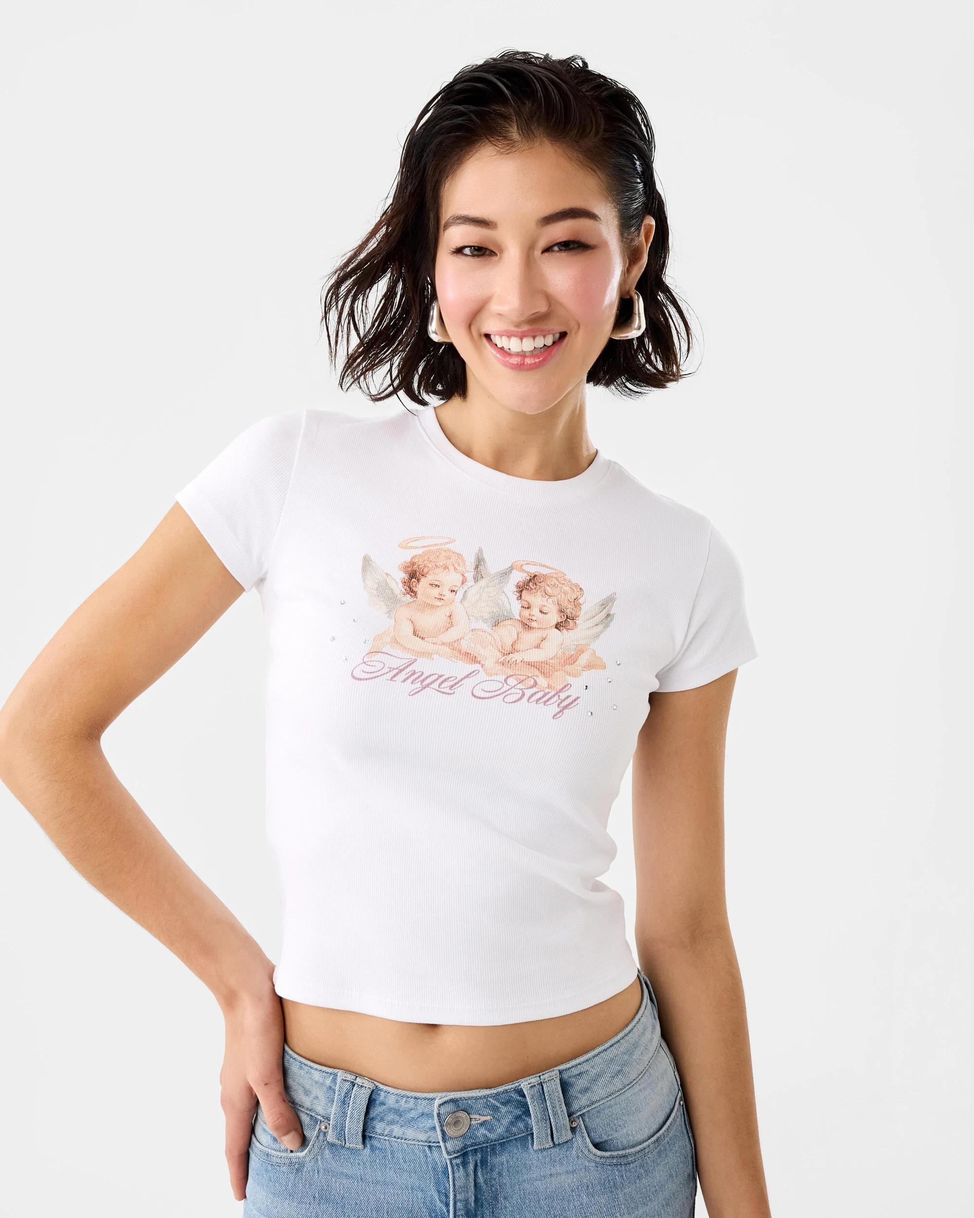 1 Neat Fit Print Rib T-shirt Angel, 1 of 9