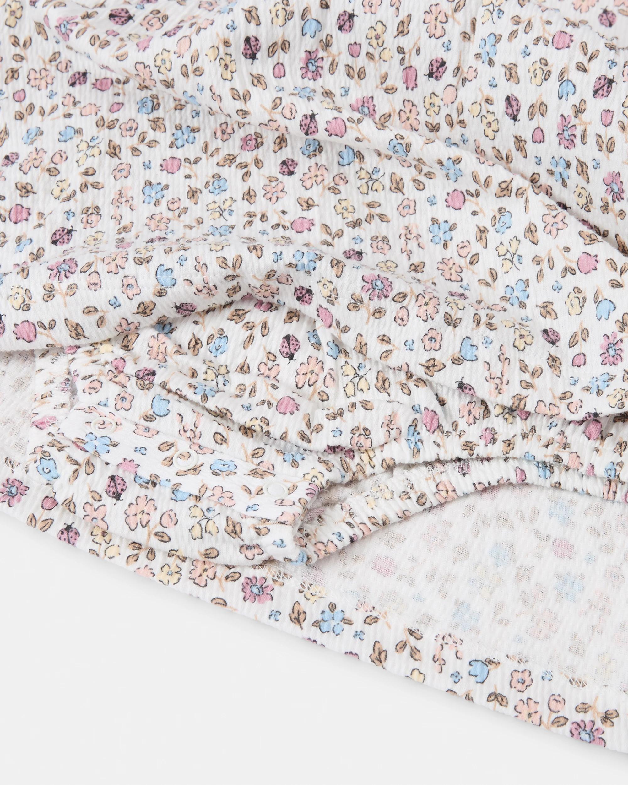 4 Long Sleeve Crinkle Bodysuit Dress Wht Ditsy, 4 of 4