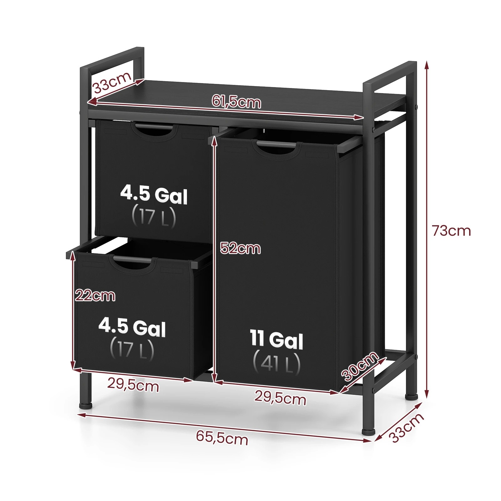 2 Costway 75L Laundry Hamper w/3 Movable Bags Cloth Baskets Organizer - Black, 2 of 7