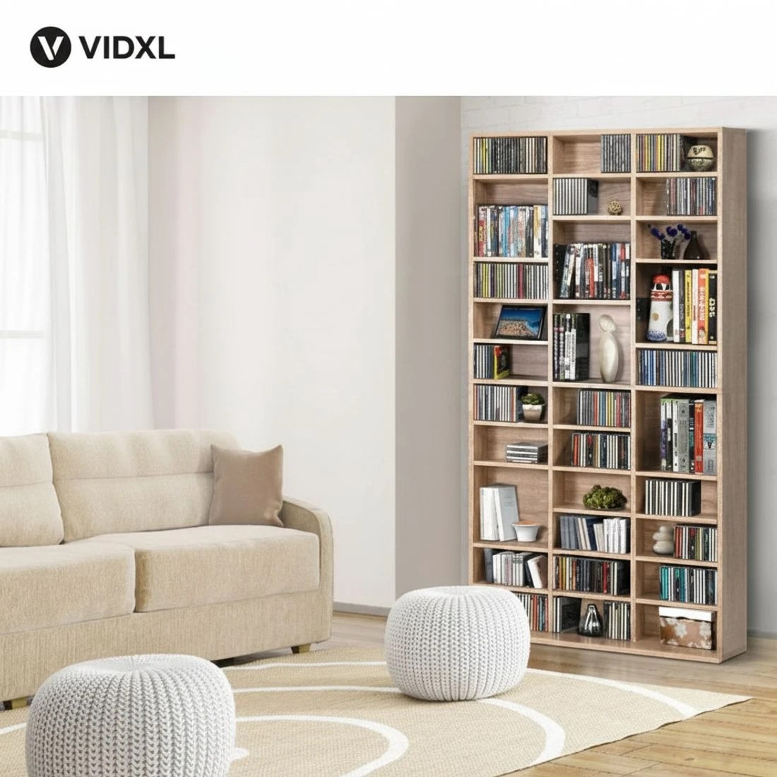 6 Artiss Bookshelf CD Storage Rack Media Tower Home Office Organizer Space Saving Decor Sturdy Easy Assembly - Natural, 6 of 8