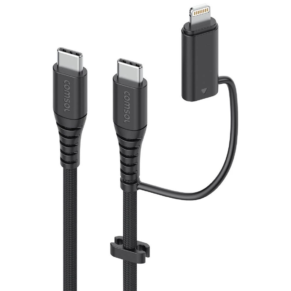 1 Comsol USB-C Cable with USB-C to Lightning Adapter 1.2m Black, 1 of 7