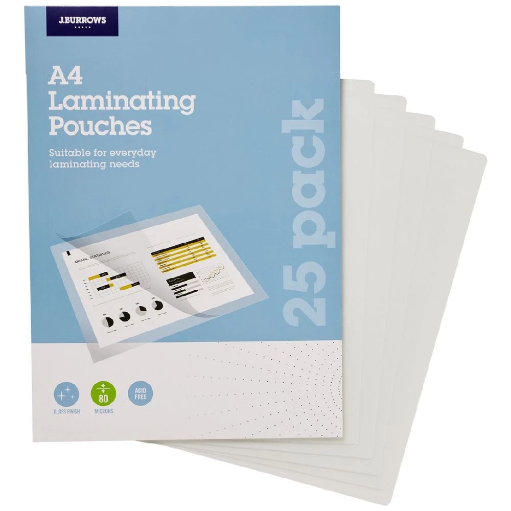 2 J.Burrows A4 Laminating Pouches 80 Micron 25 Pack Gloss, 2 of 3