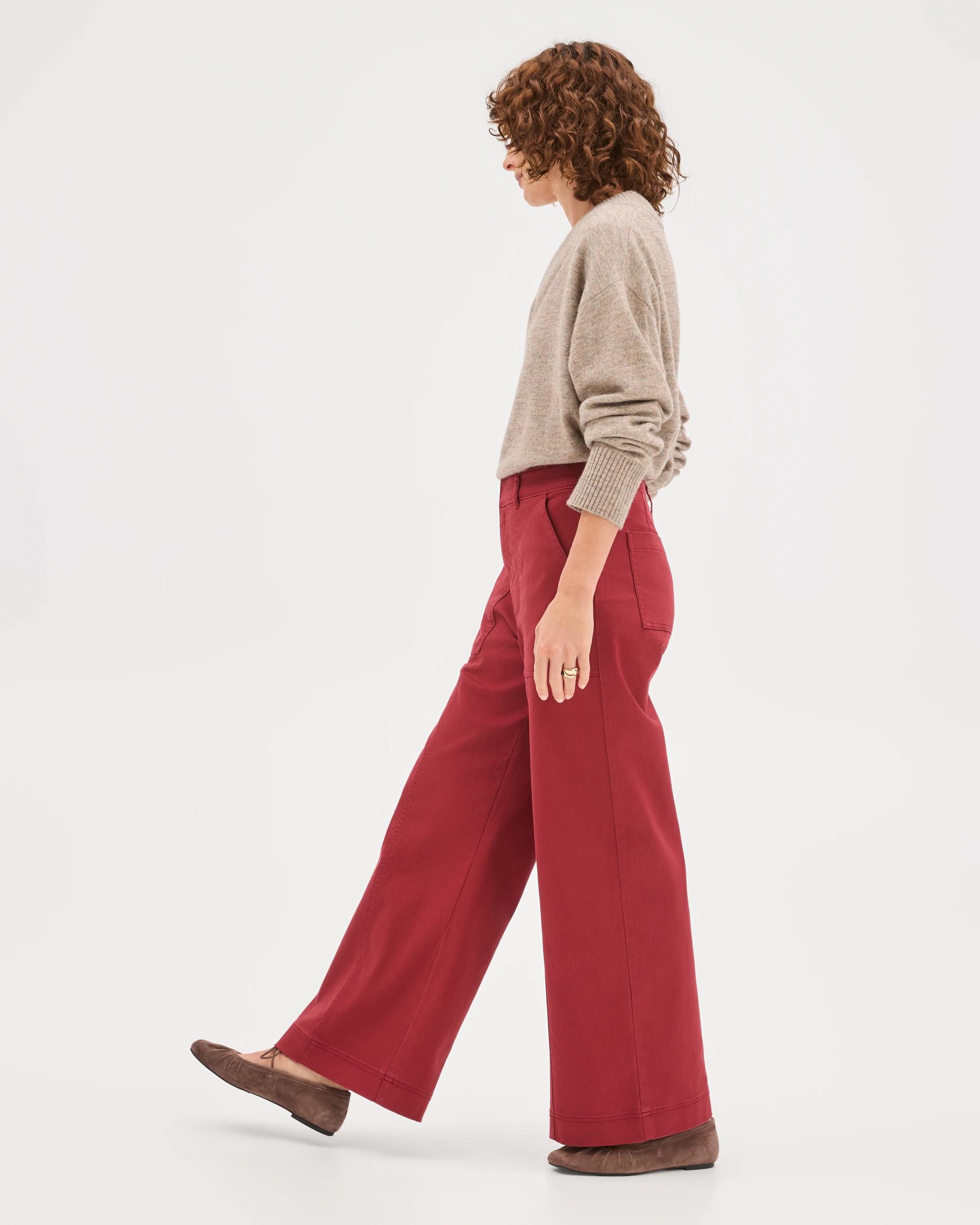 2 Target Woman Australian Cotton Blend Stretch Twill Wide Leg Pants BURNT CRIMSON, 2 of 6