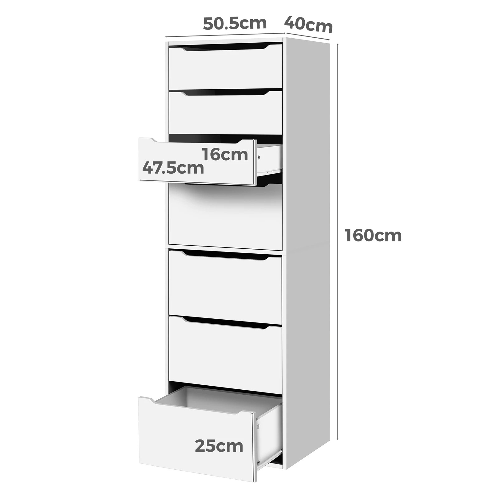 7 Alfordson Chest of 7 Drawers Office Storage Cabinet Tallboy Bedroom - White, 7 of 10