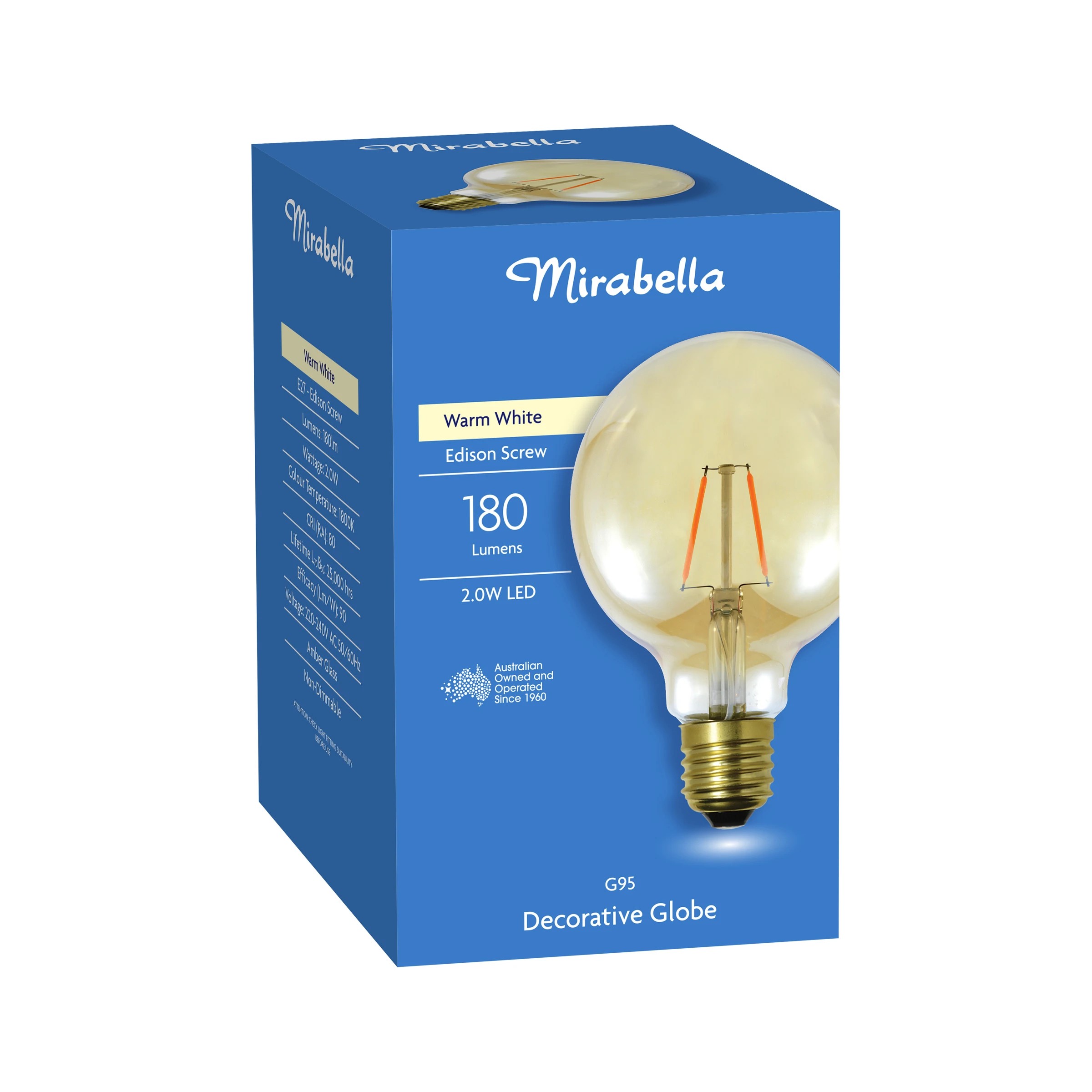 3 Mirabella 2W LED Filament Amber G95 Decorative Globe Bulb, 3 of 6