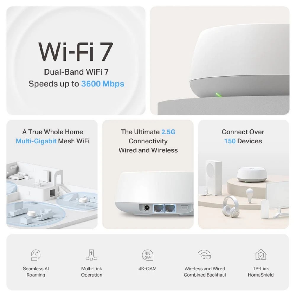 6 TP-Link BE25 Whole Home Mesh WiFi 7 System 3 Pack, 6 of 7