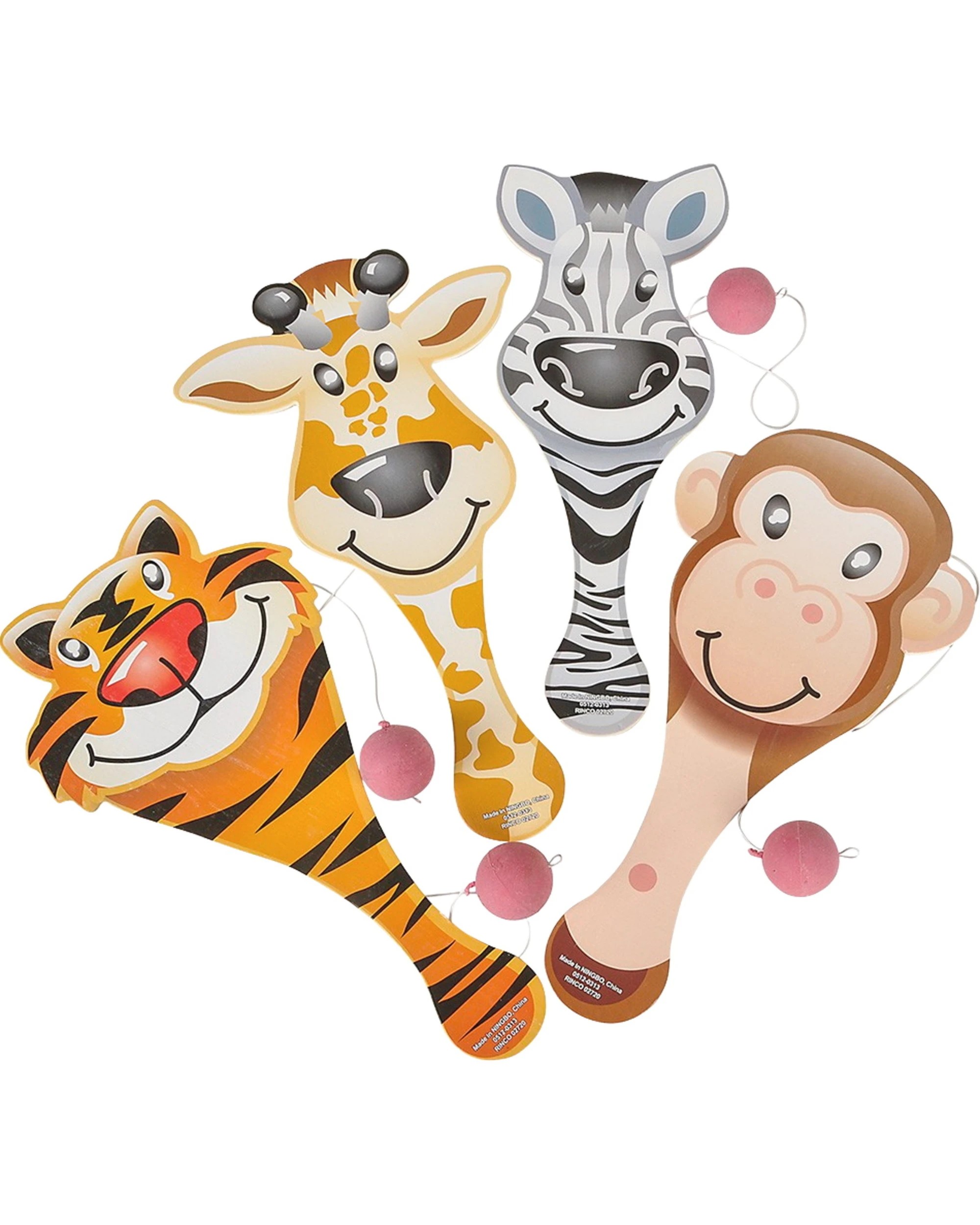 1 Partyrama Zoo Animal Wooden Paddleball Toys Pack of 12, 1 of 2