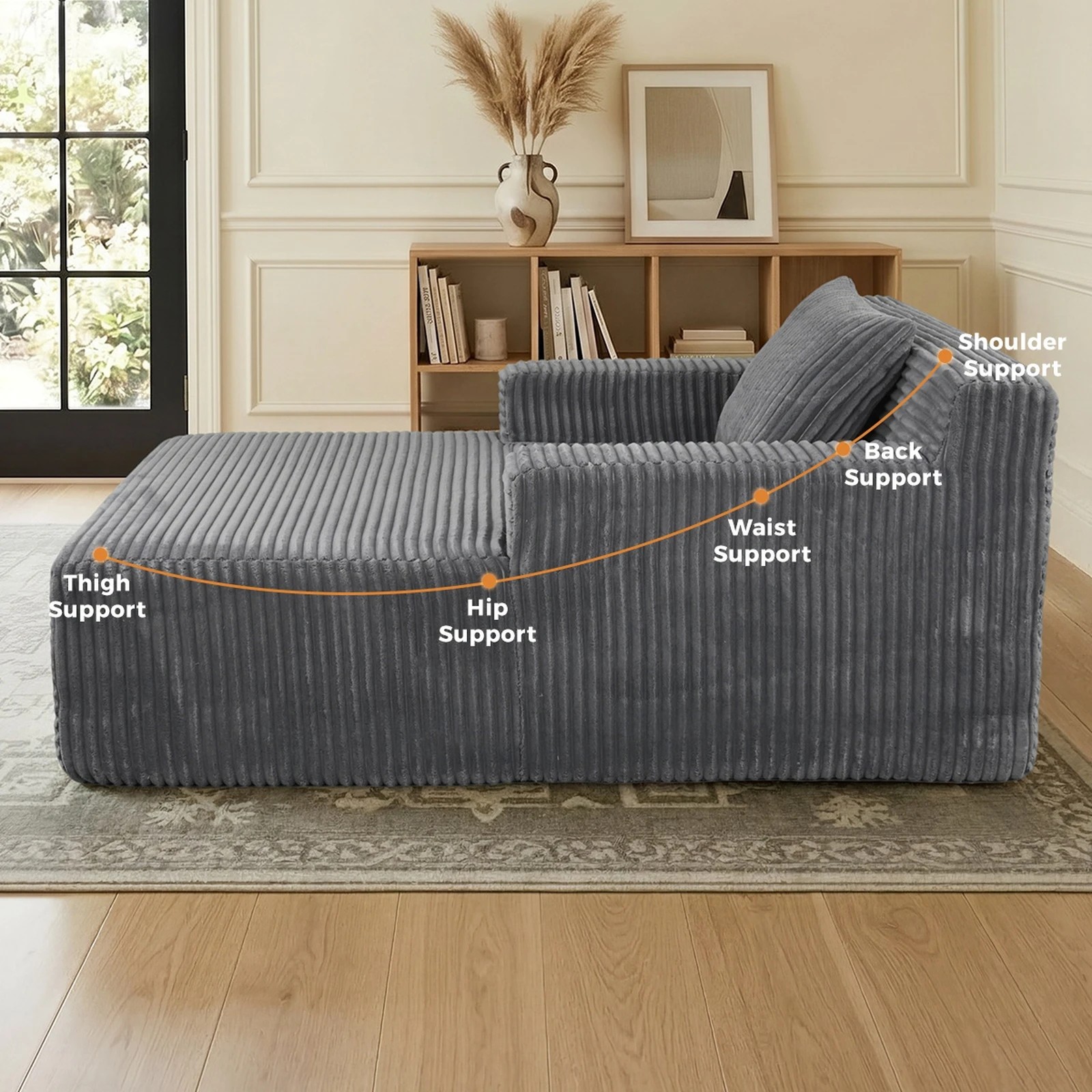 3 Oikiture Compressed Chaise Chair Corduroy Single Sofa Bed Couch - Grey, 3 of 6