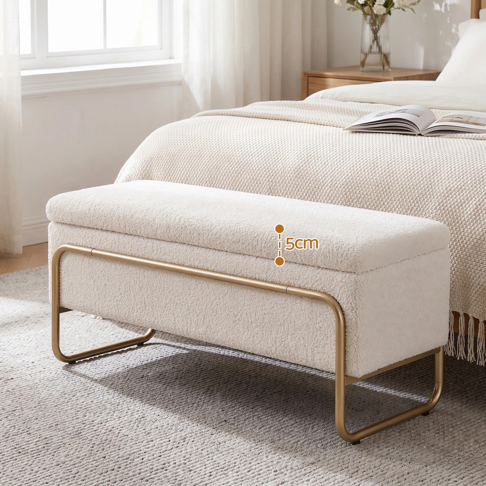 4 Artiss Storage Ottoman Boucle Padded Seat Footrest Hidden Storage- White, 4 of 8