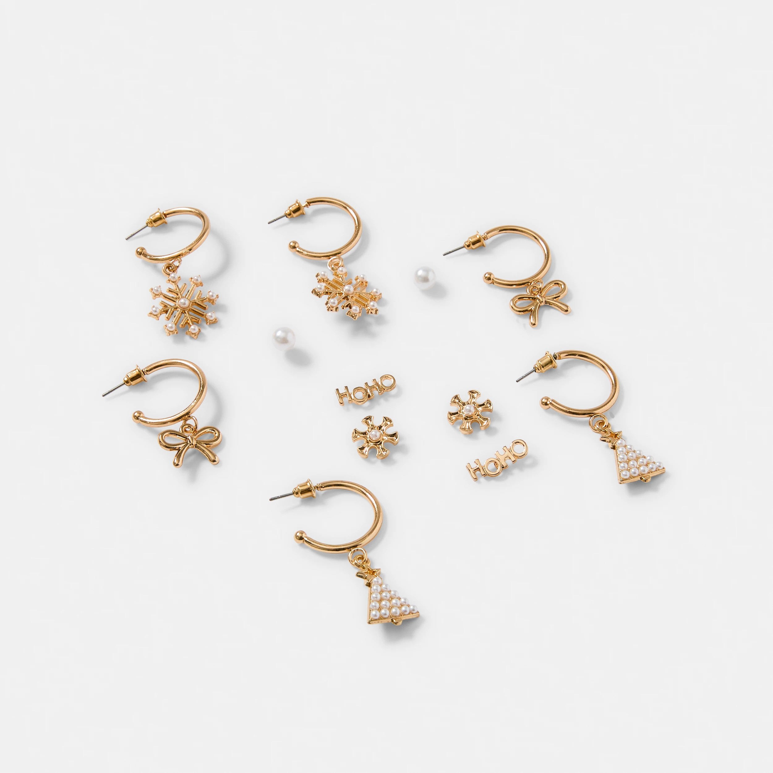 3 6 Pack Christmas Earrings - Gold Tone and White, 3 of 5