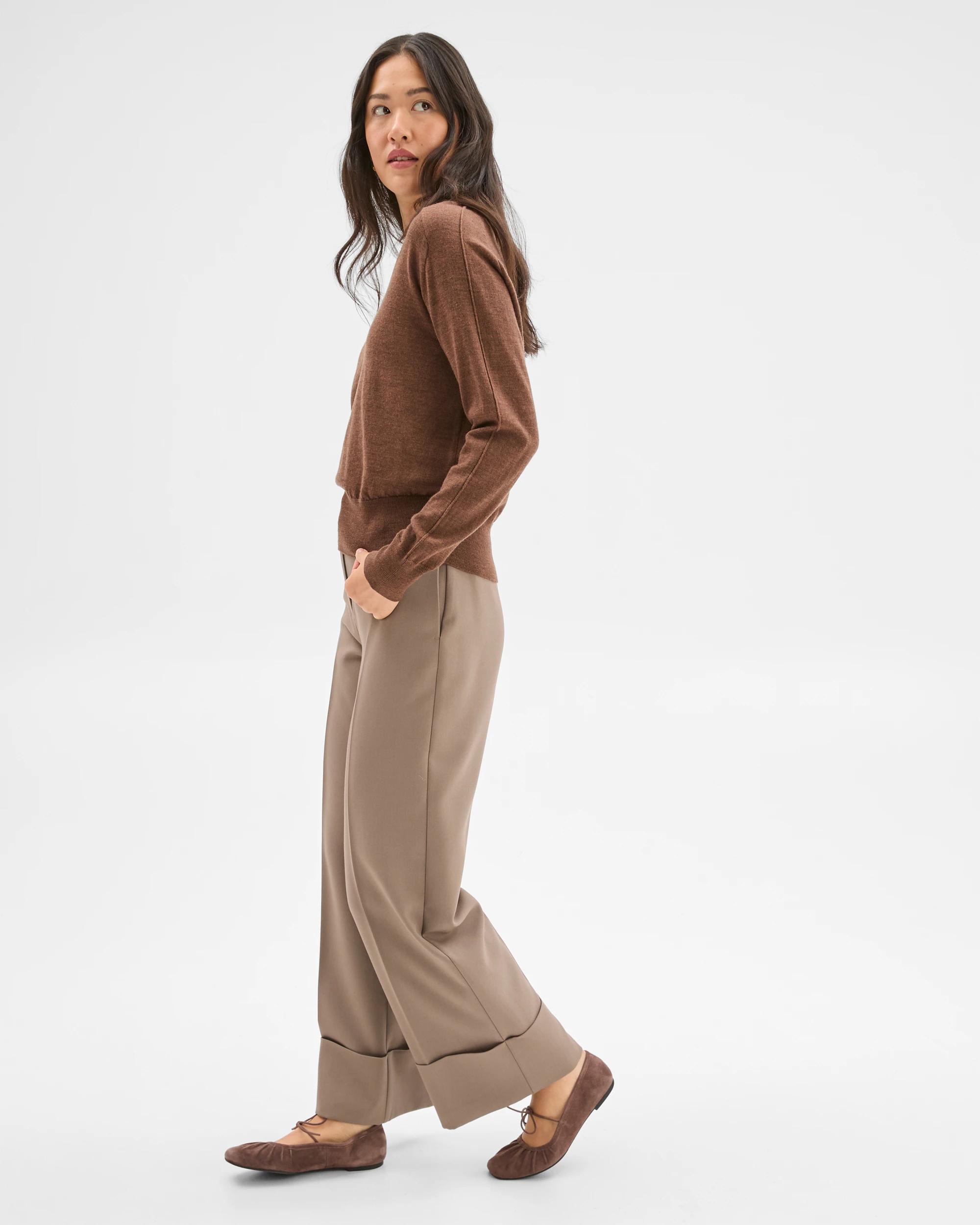 5 Preview Australian Merino Wool Long Sleeve V-Neck Knit Top CARAMEL BROWN MARLE, 5 of 7