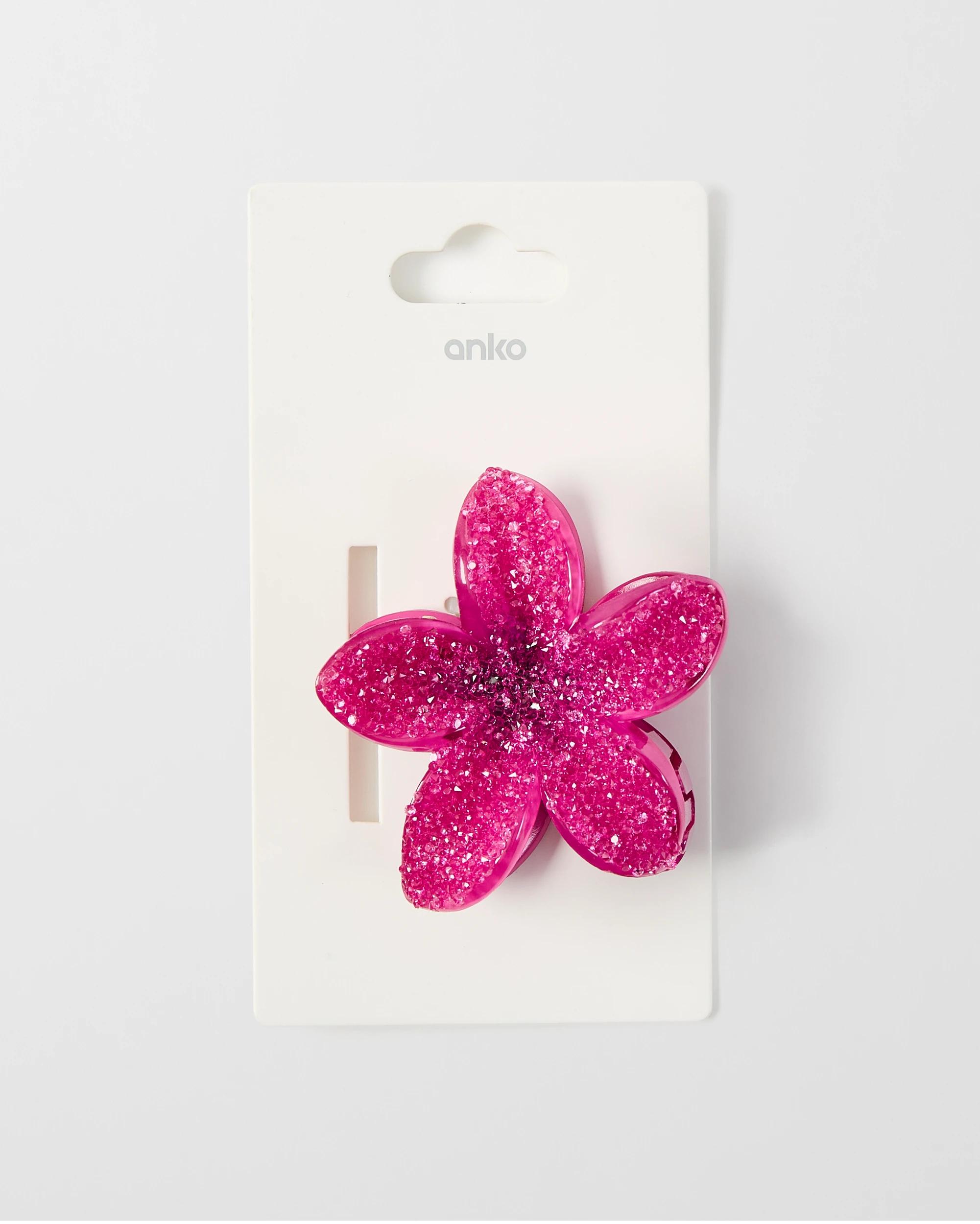 3 Pink Glitter Frangipani Claw Hair Clip Pink, 3 of 3