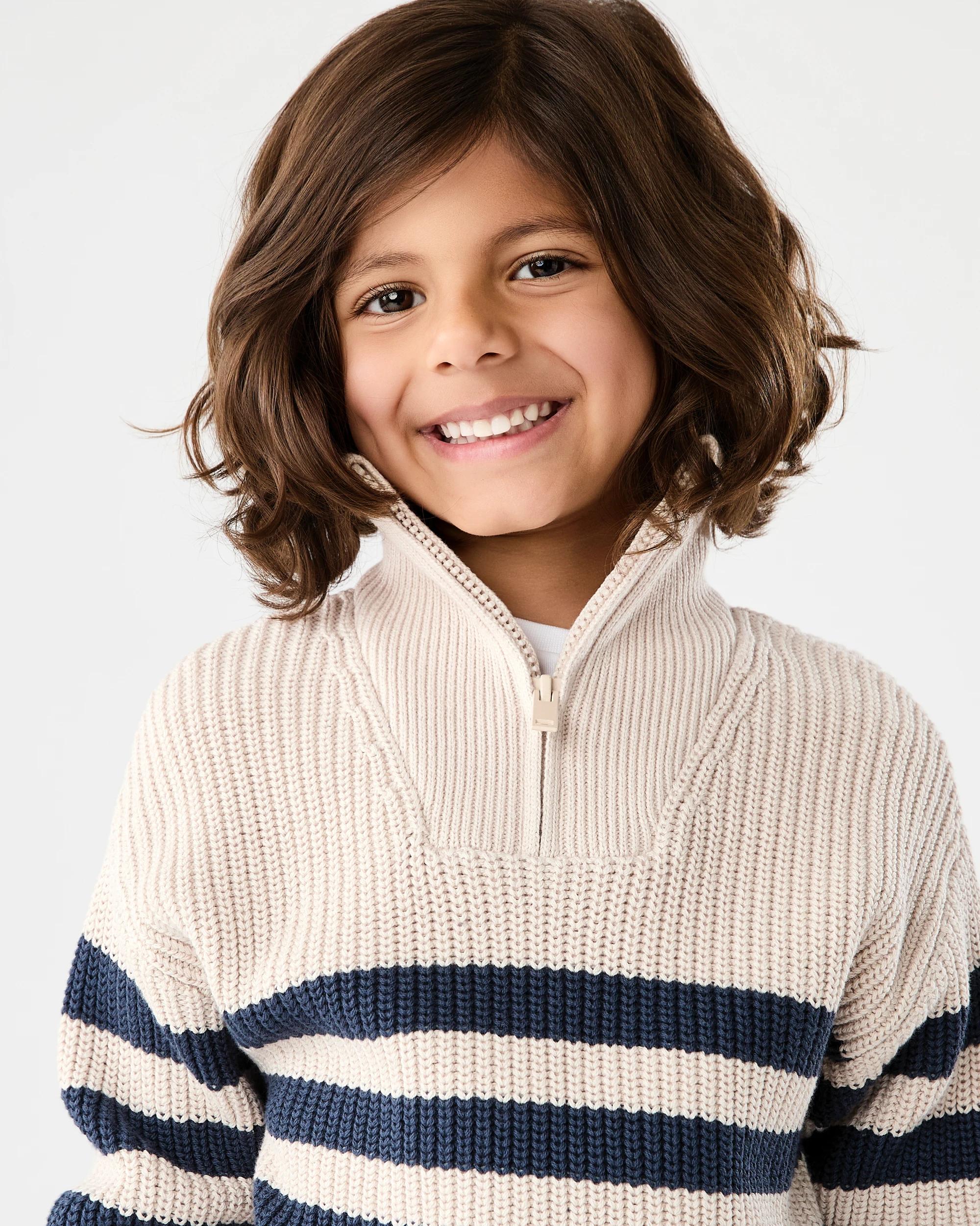 3 Funnel Neck Knit Jumper Bge Stripe, 3 of 5