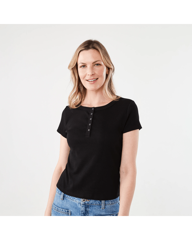 Short Sleeve Rib Henley T-s