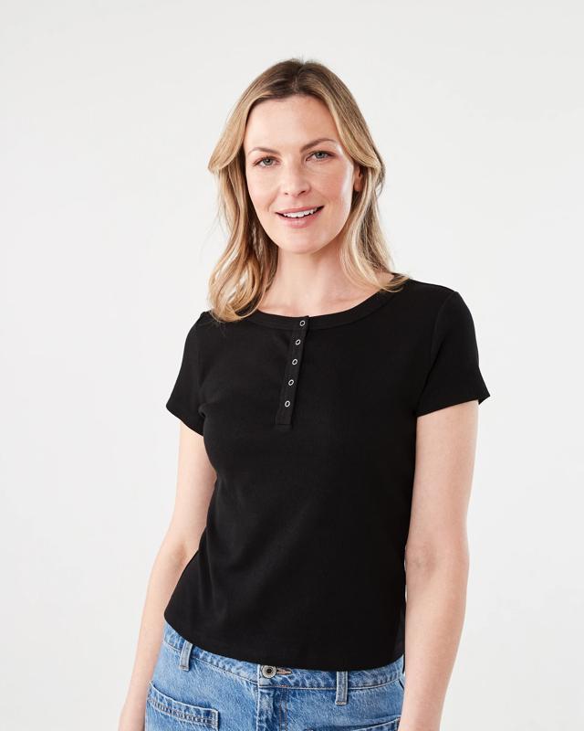 Short Sleeve Rib Henley T-s