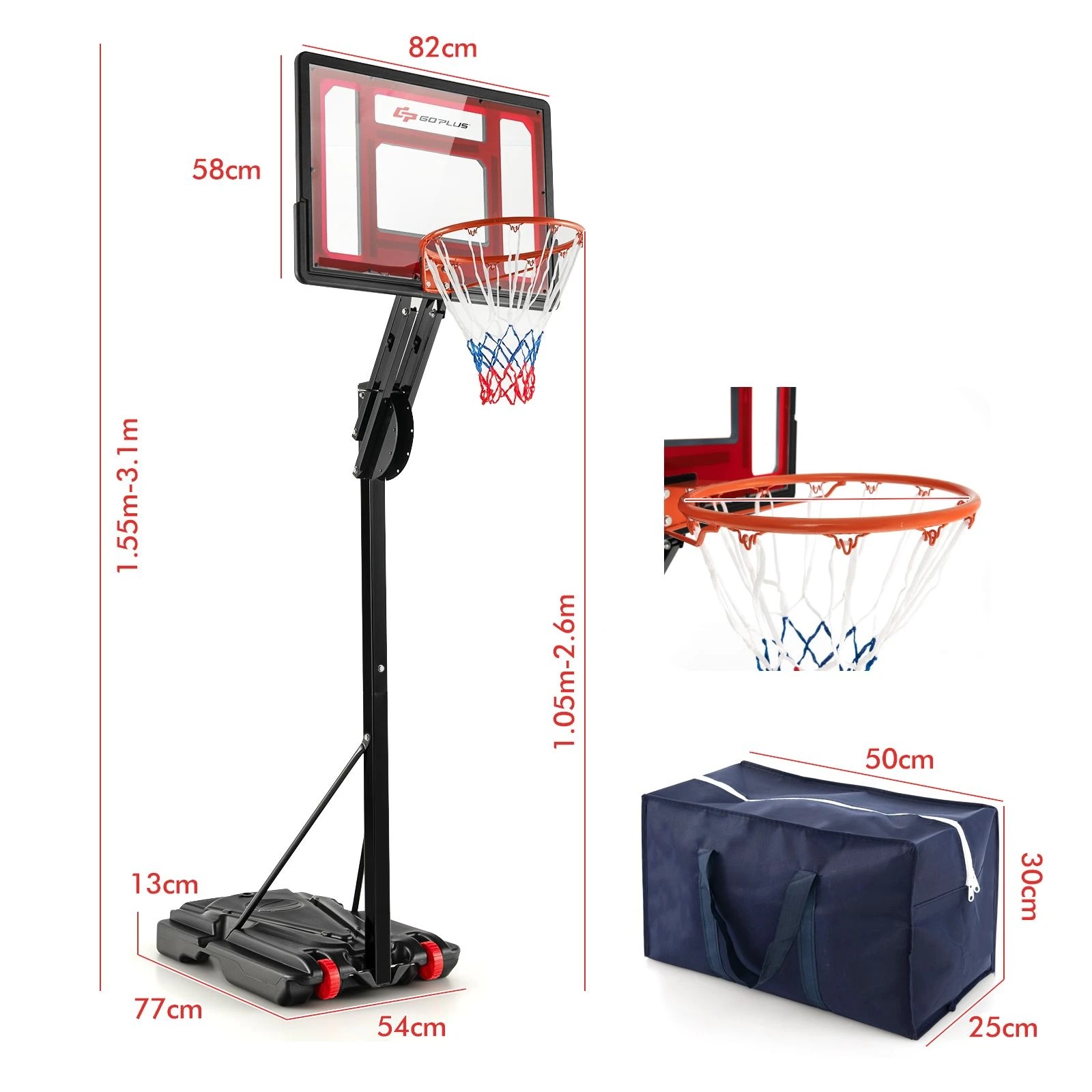 2 Costway Portable Basketball Hoop System Stand Basketball Ring Adjustable w/Wheels Weight Bag Outdoor, 2 of 2