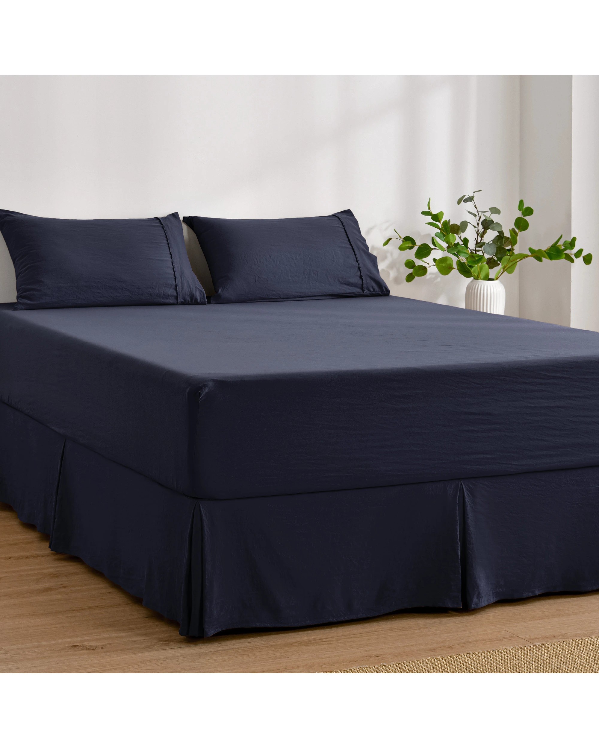 3 Dreamaker Superfine Washed Microfibre Pleated Valance - Queen Bed - Navy, 3 of 9