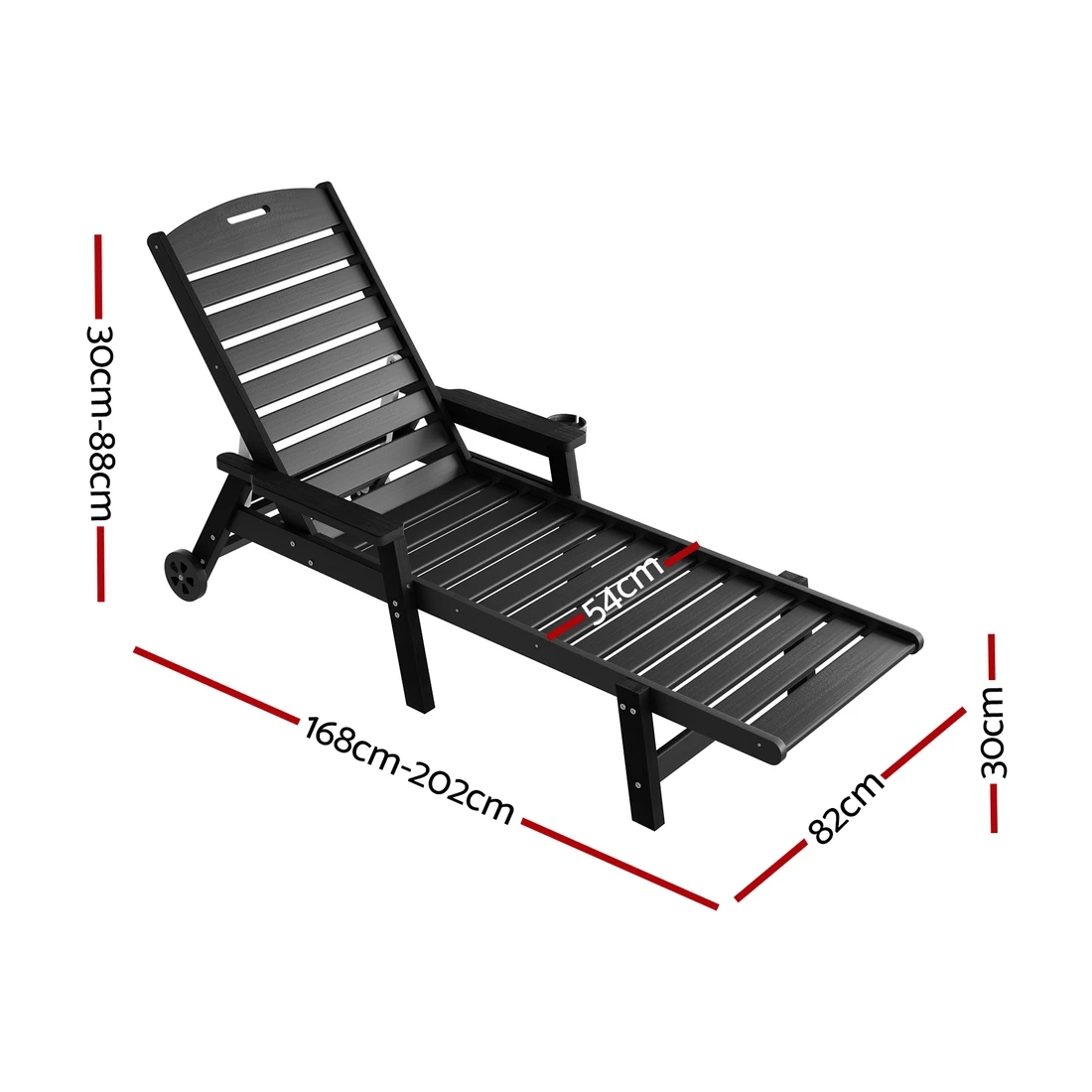 2 Gardeon Sun Lounge Lounger Beach Chair HDPE Patio Outdoor Furniture with Wheels - Black, 2 of 7