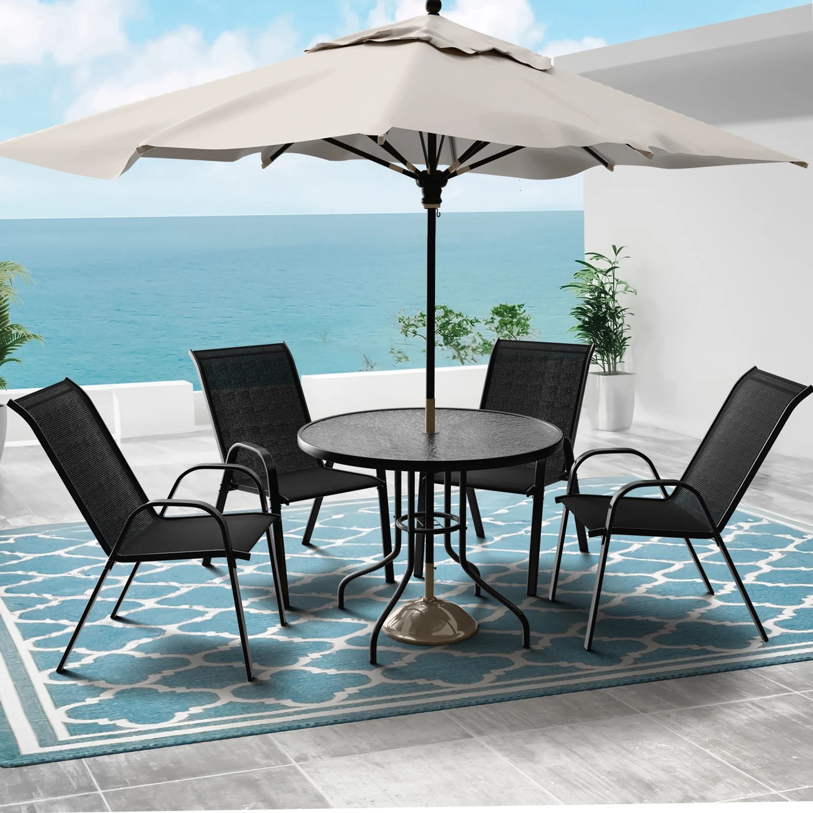 3 Alfordson 5PCS Outdoor Dining Set Table and Chairs Patio Furniture Round - Black, 3 of 9