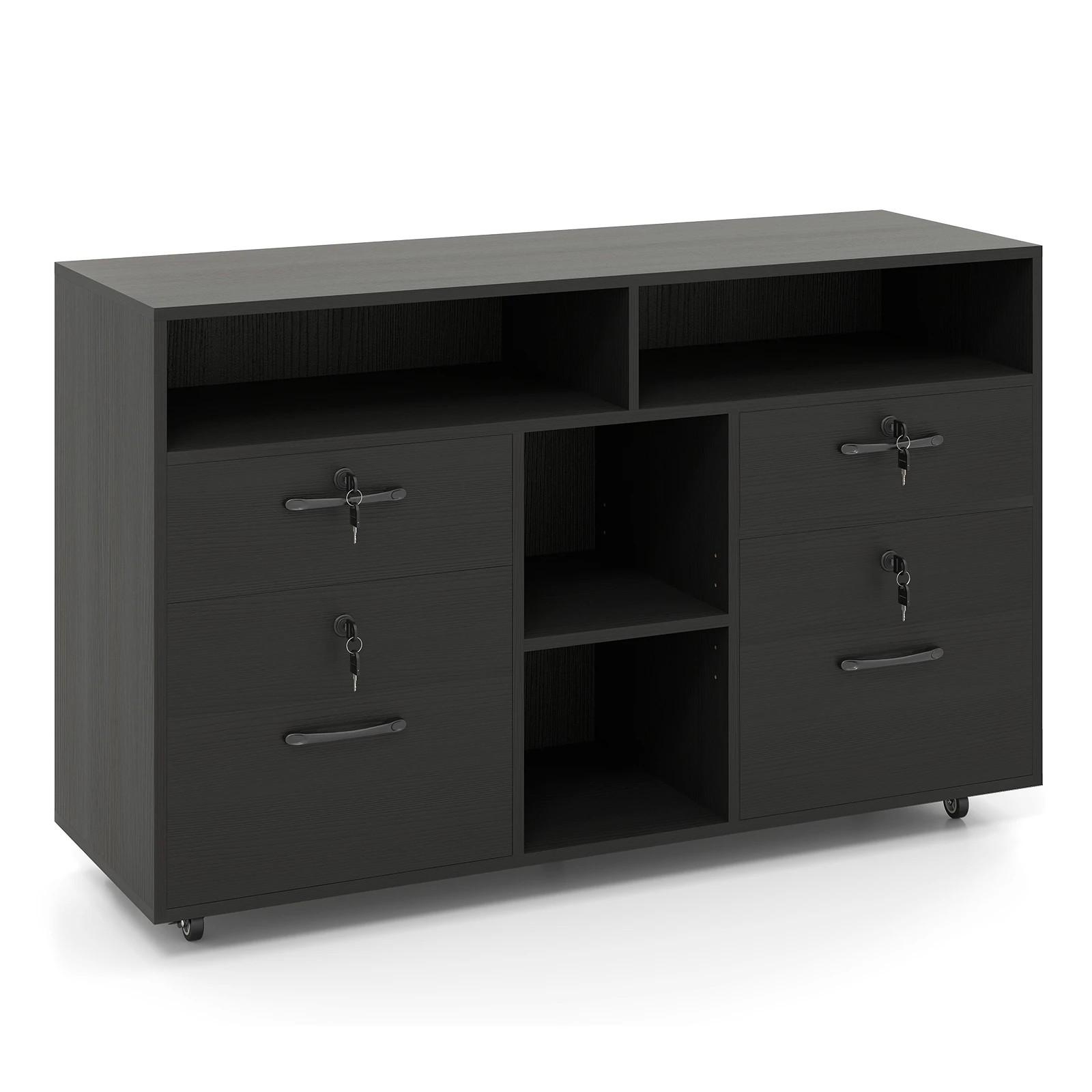 1 Costway 4-Drawer Mobile Filing Cabinet w/Lock File Storage Printer Stand - Black, 1 of 4