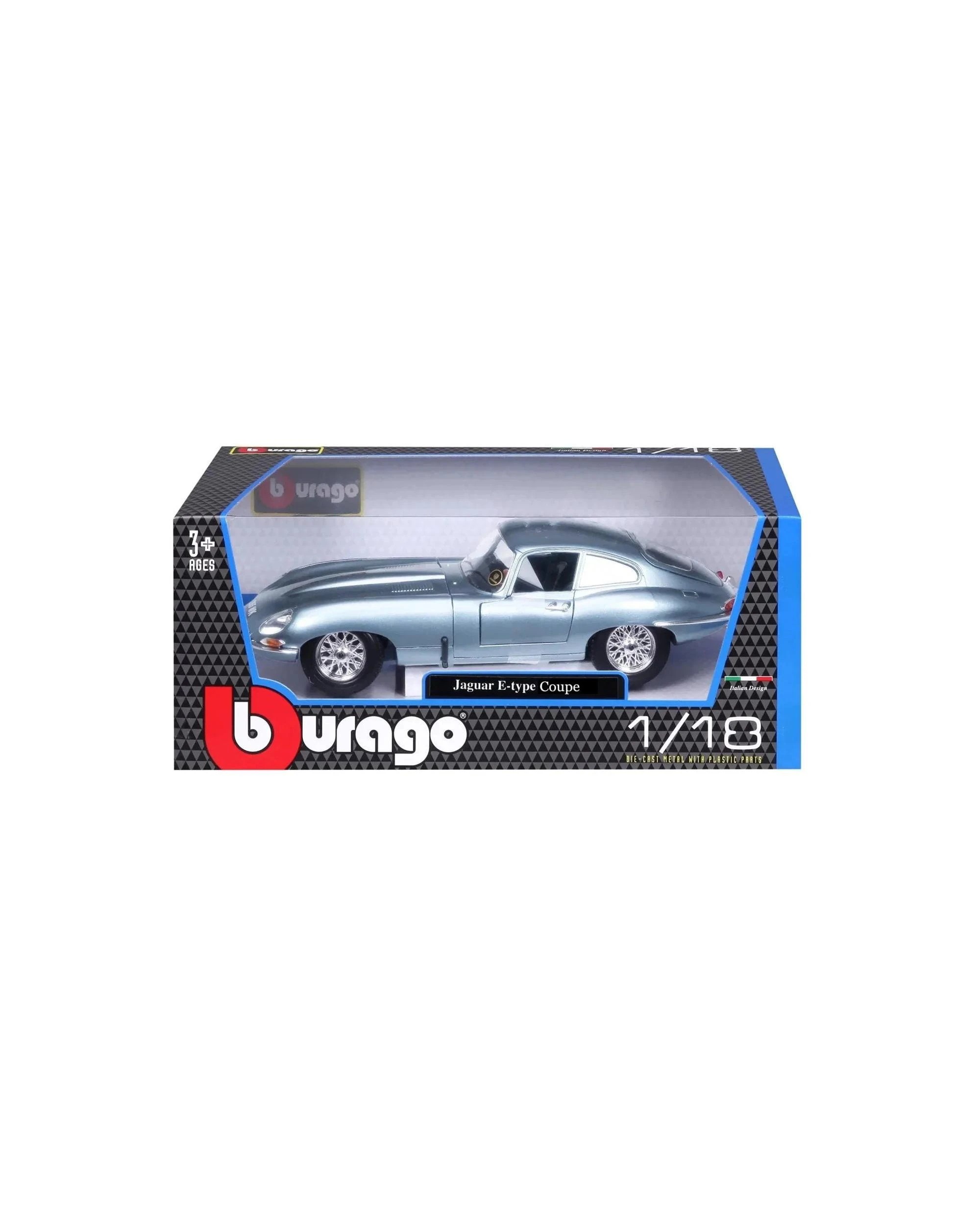 1 Bburago 1963 Jaguar E-Type Coupe Metallic Blue 1:18 Scale Diecast Vehicle, 1 of 10