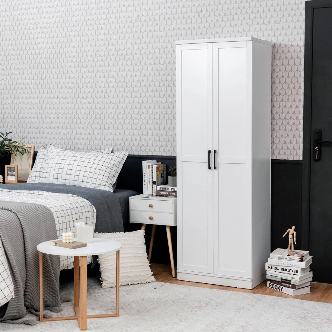 2 Costway Tall Cabinet Sideboard 2 Doors White, 2 of 5