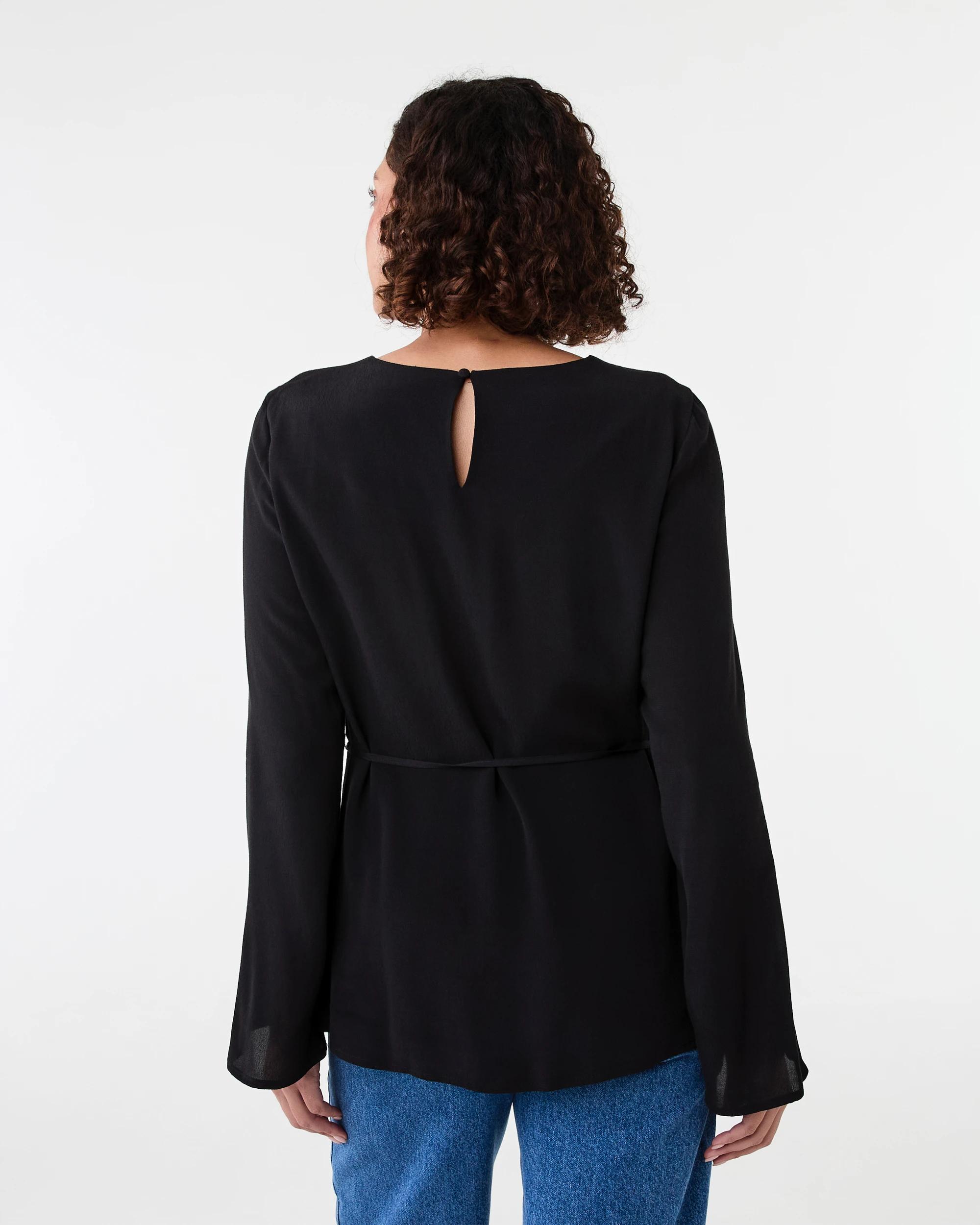 3 Long Sleeve Tie Waist Top Black, 3 of 7