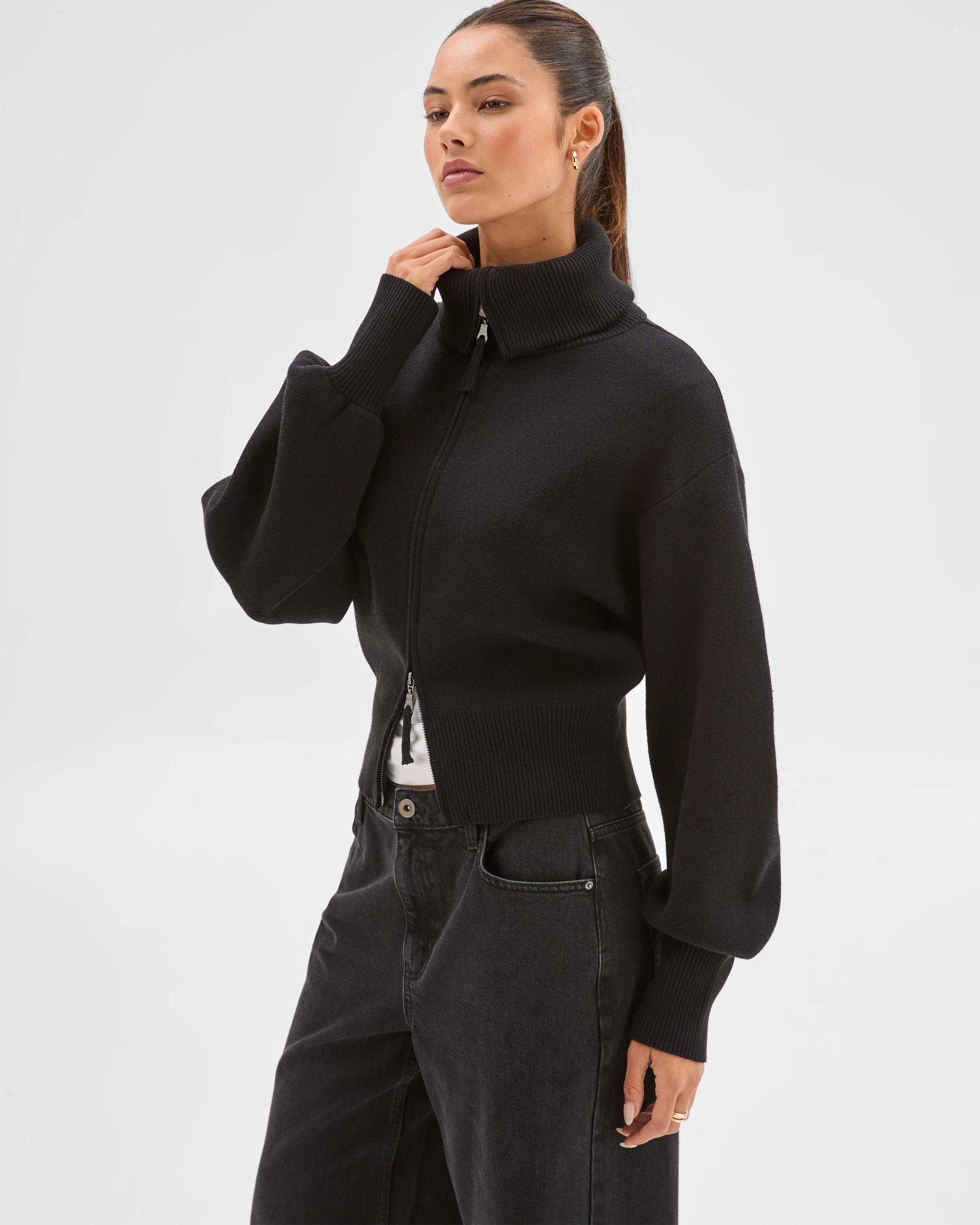 5 Lily Loves Long Cocoon Sleeve Zip Through Cardigan BLACK, 5 of 8