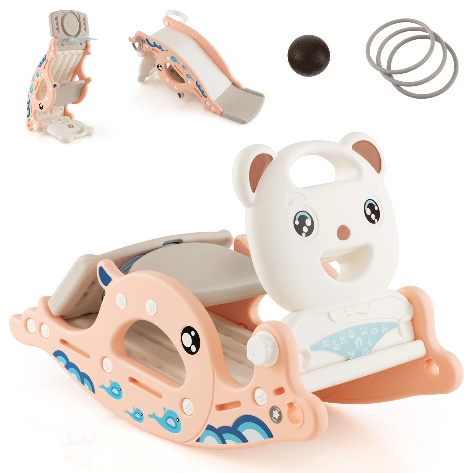 1 Costway 4-in-1 Slide Rocking Horse Outdoor Climber Pink, 1 of 2